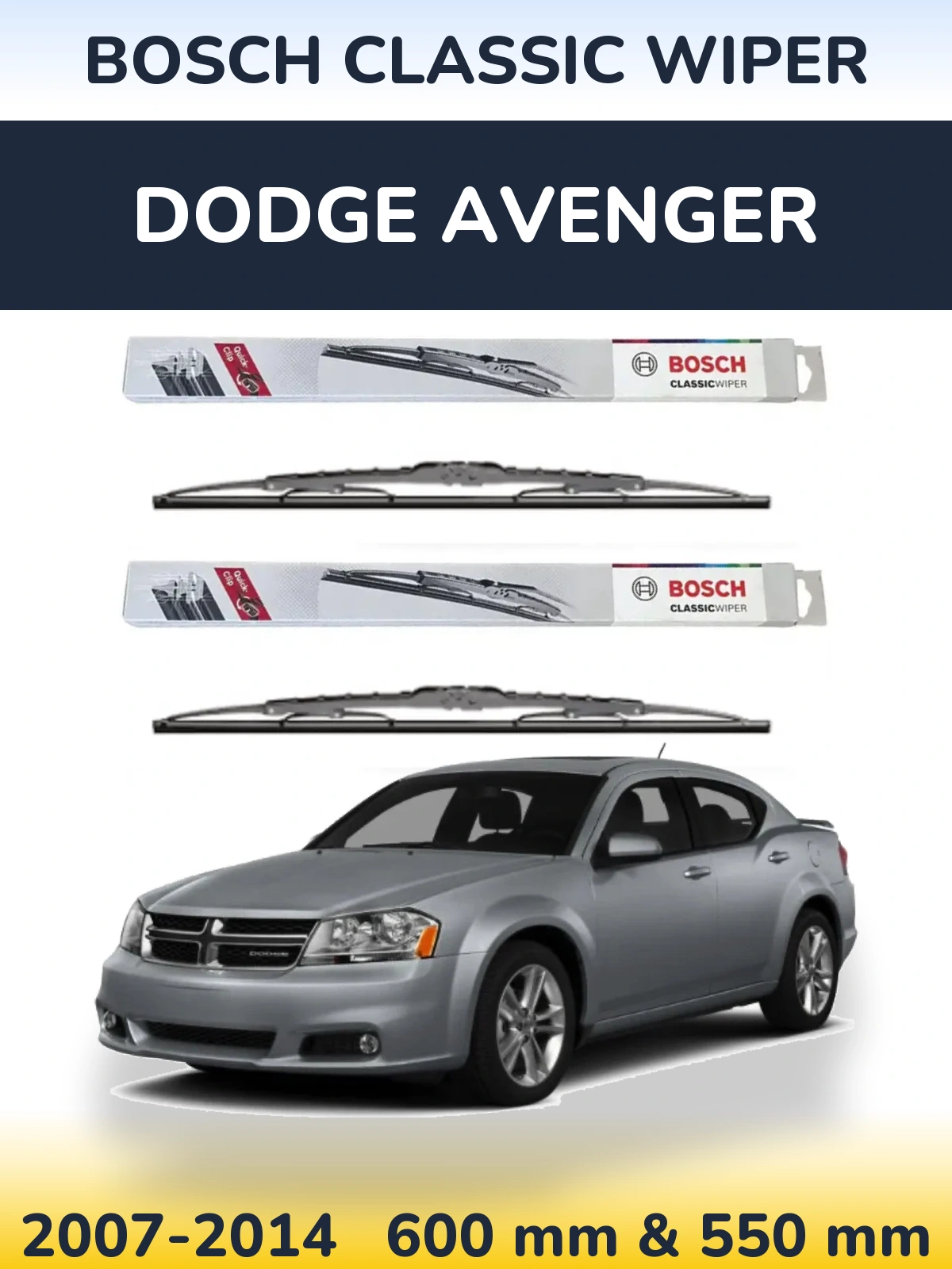 Front wiper blade set BOSCH Classic Wiper 600 & 550 mm for Dodge Avenger 2007-2014