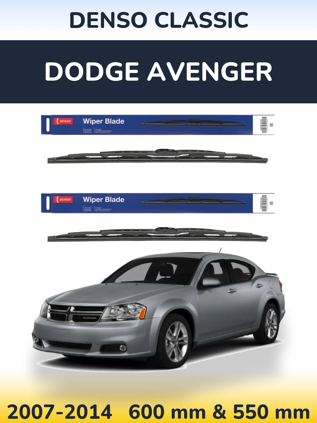 Front wiper blade set Denso Classic 600 & 550 mm for Dodge Avenger 2007-2014