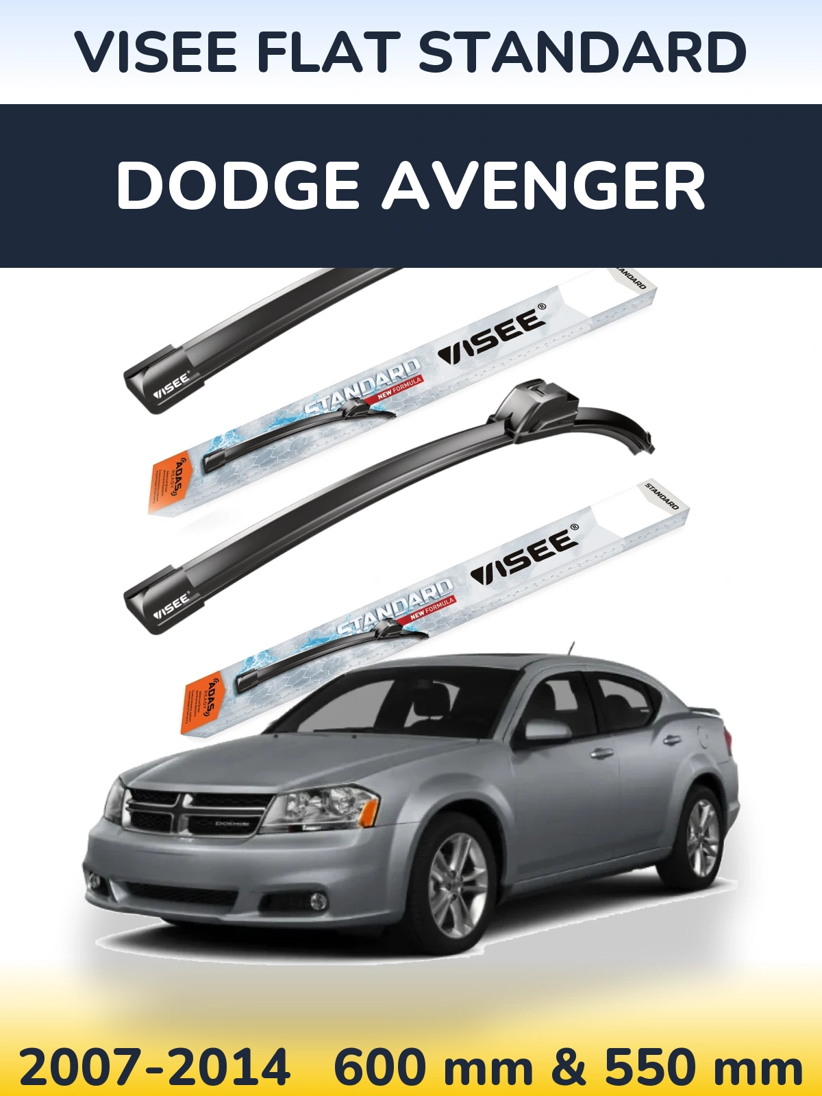 Front wiper blade set VISEE FLAT STANDARD 600 & 550 mm for Dodge Avenger 2007-2014