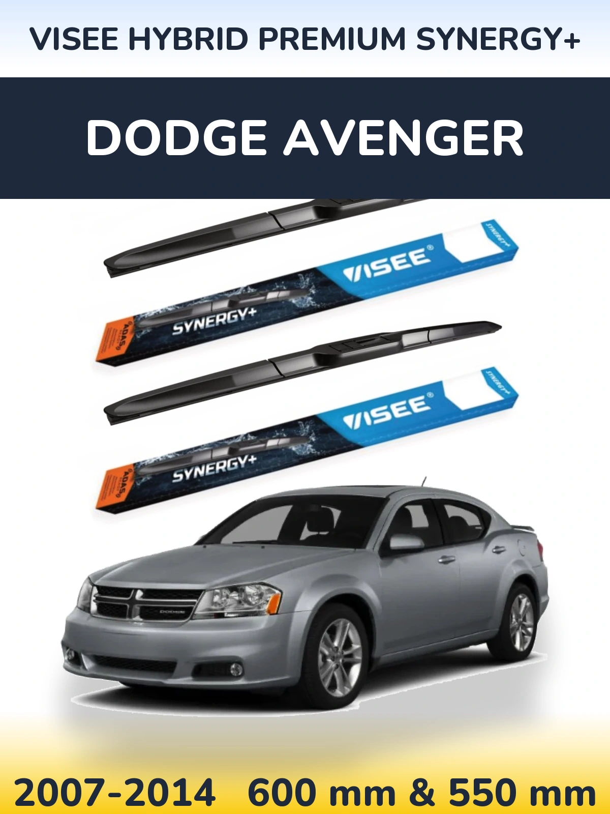 Front wiper blade set VISEE HYBRID PREMIUM SYNERGY+ 600 & 550 mm for Dodge Avenger 2007-2014