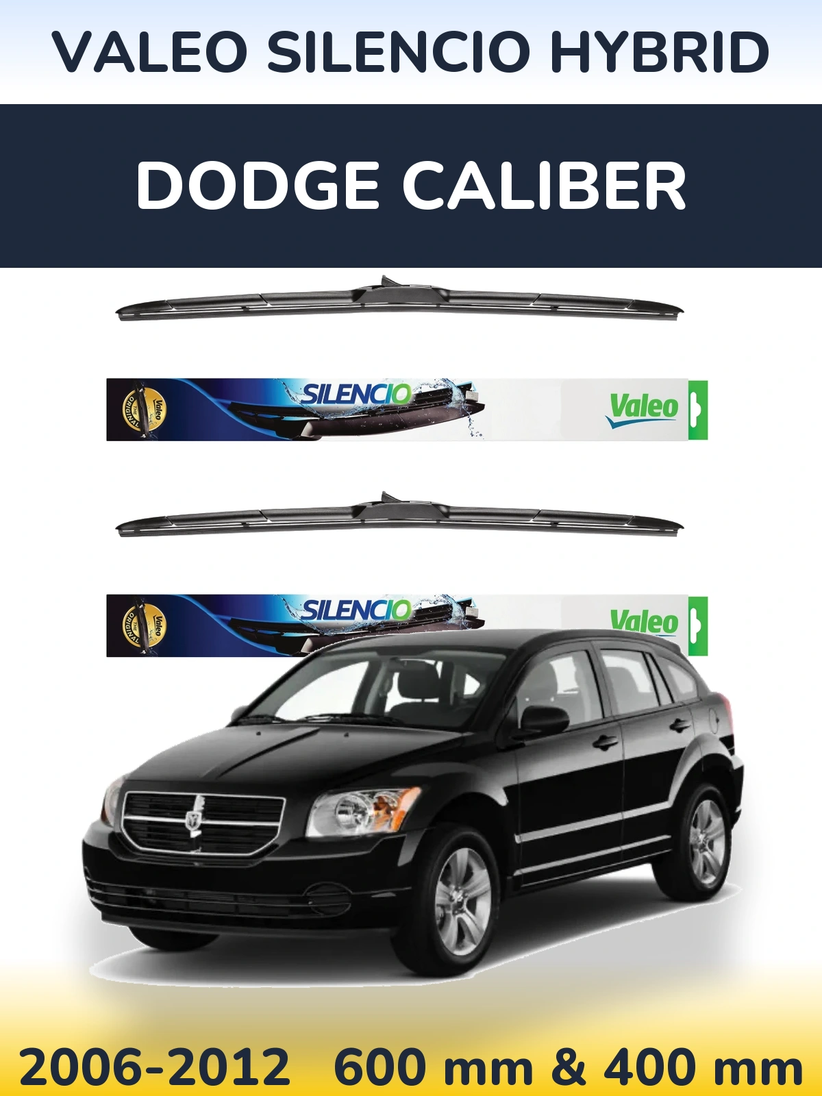 Комплект передних дворников Valeo Silencio Hybrid 600 & 400 мм для Dodge Caliber 2006-2012