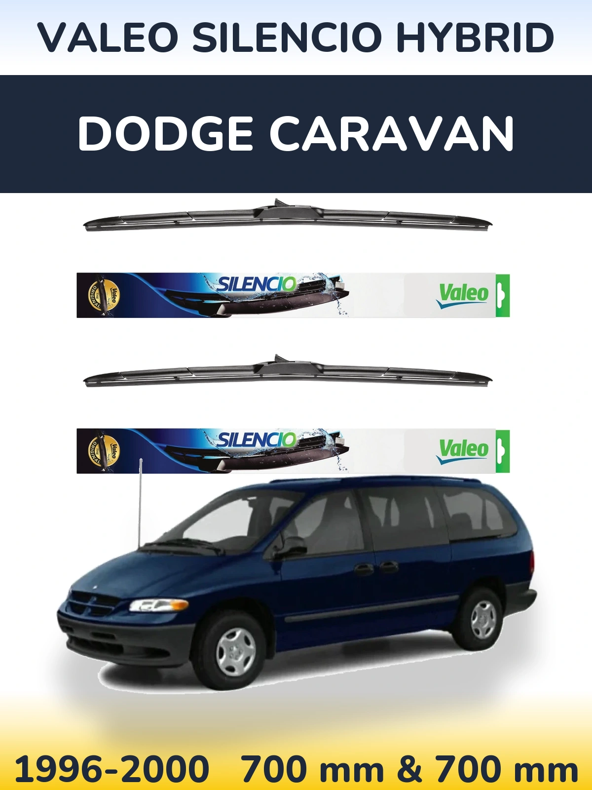 Komplet przednich wycieraczek Valeo Silencio Hybrid 700 & 700 mm do Dodge Caravan 1996-2000