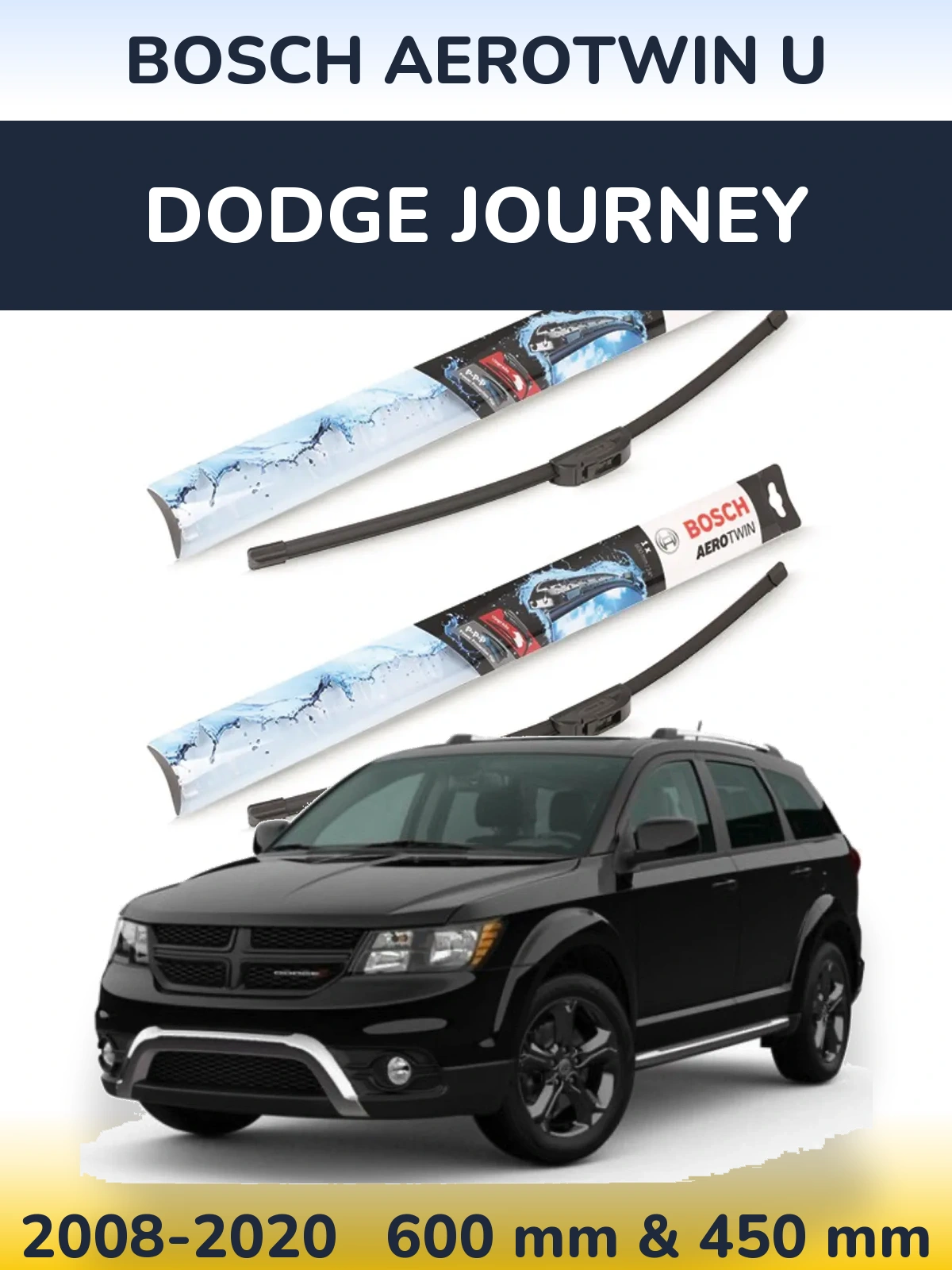Komplet przednich wycieraczek BOSCH AeroTwin U 600 & 450 mm do Dodge Journey 2008-2020