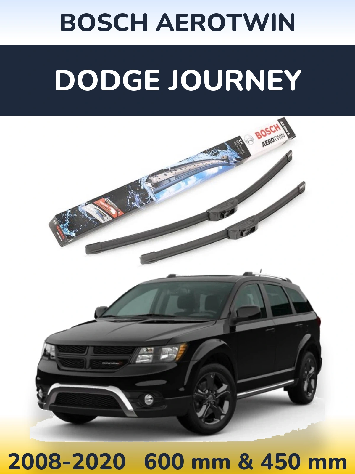 Front wiper blade set BOSCH AeroTwin 600 & 450 mm for Dodge Journey 2008-2020