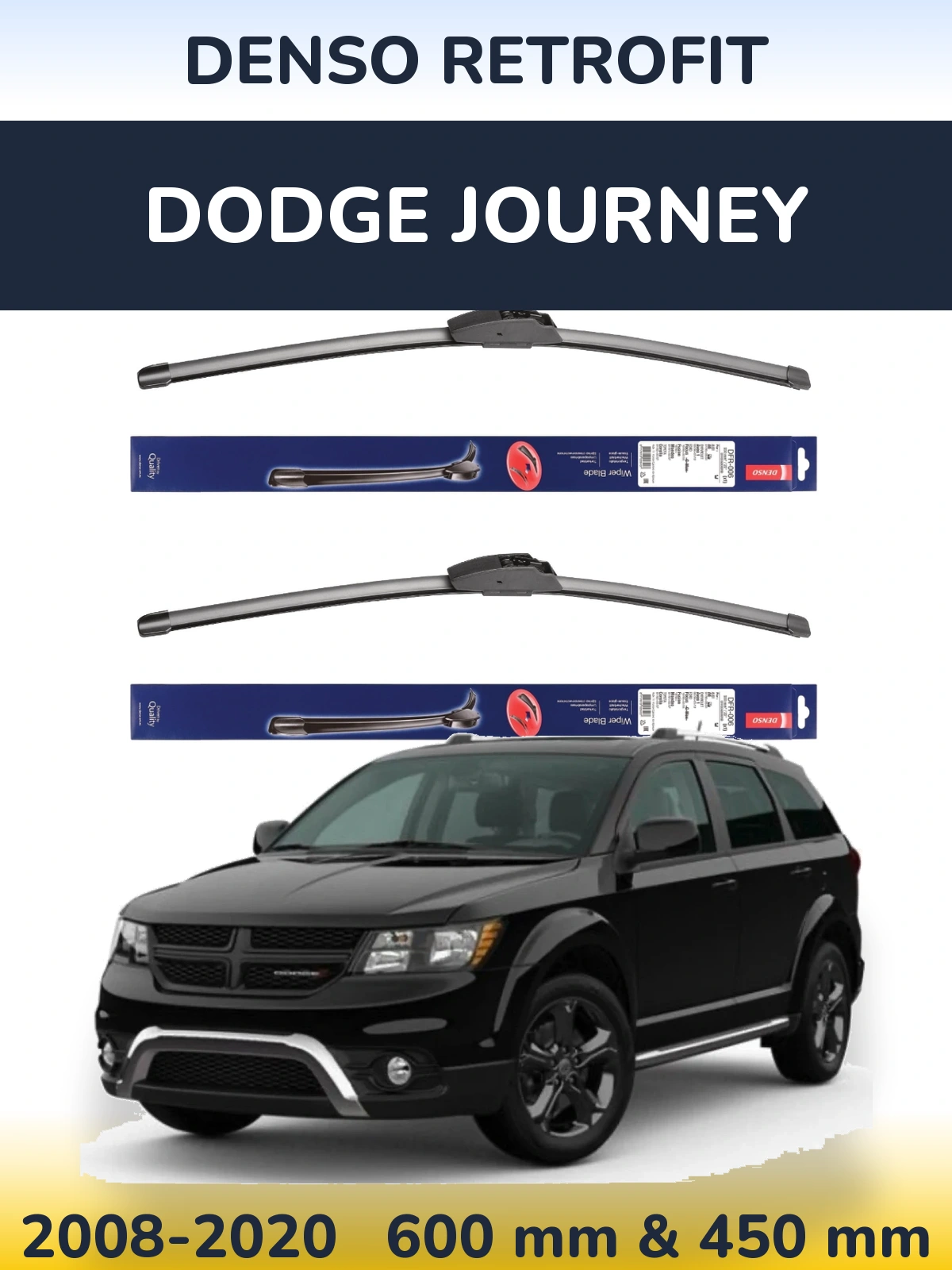 Front wiper blade set Denso Retrofit 600 & 450 mm for Dodge Journey 2008-2020