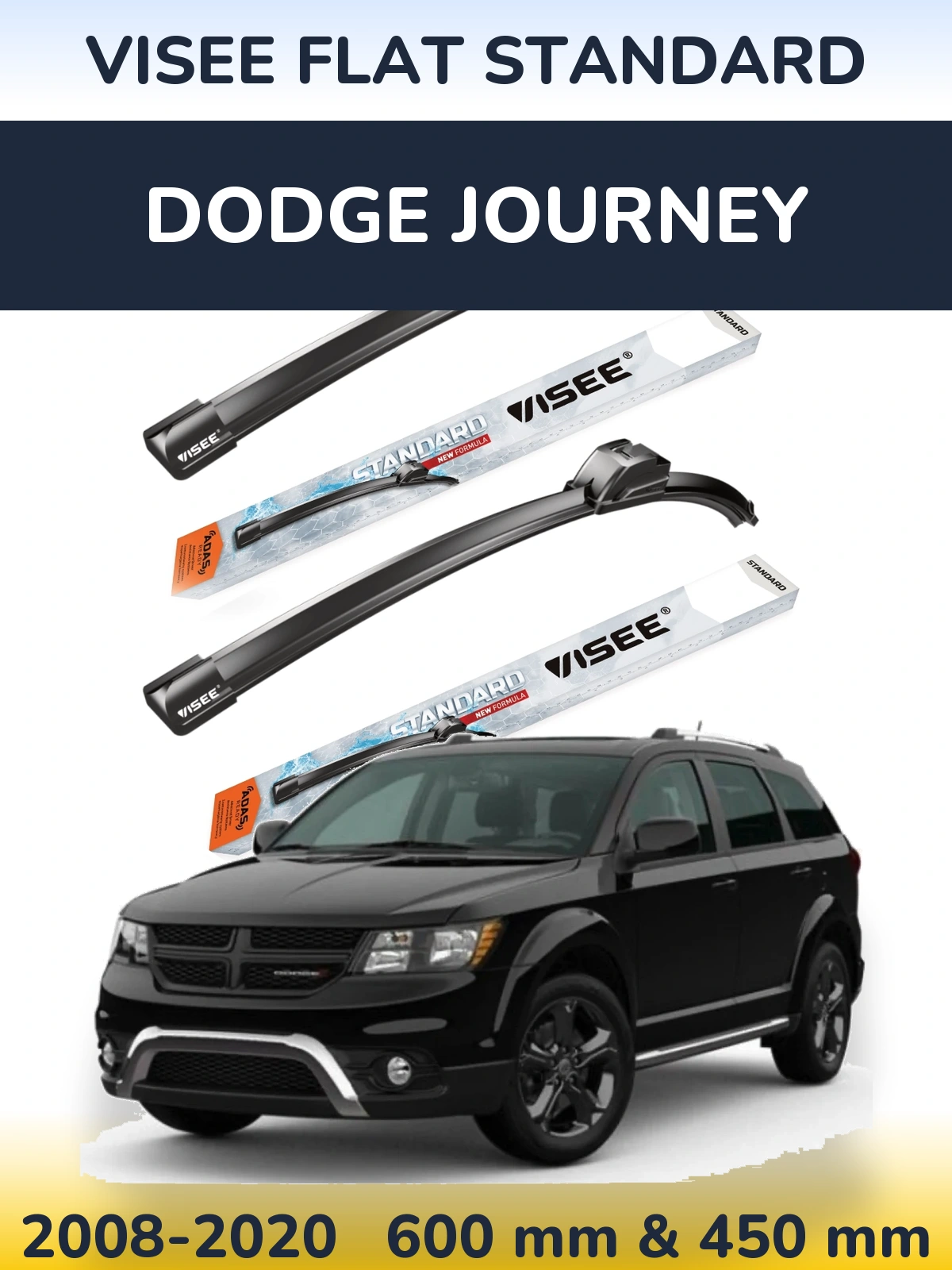 Komplet przednich wycieraczek VISEE FLAT STANDARD 600 & 450 mm do Dodge Journey 2008-2020