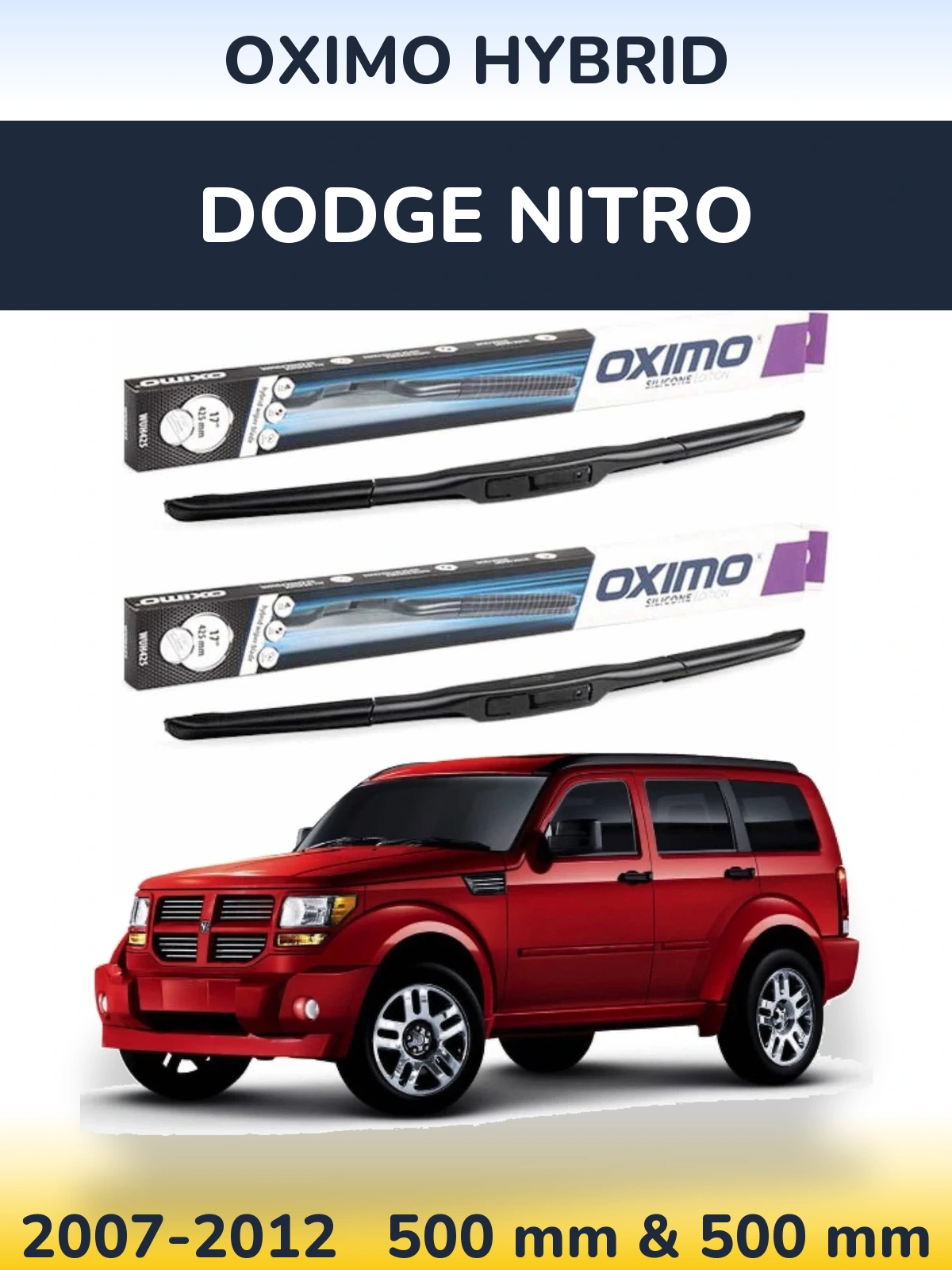 Комплект передних дворников Oximo Hybrid 500 & 500 мм для Dodge Nitro 2007-2012