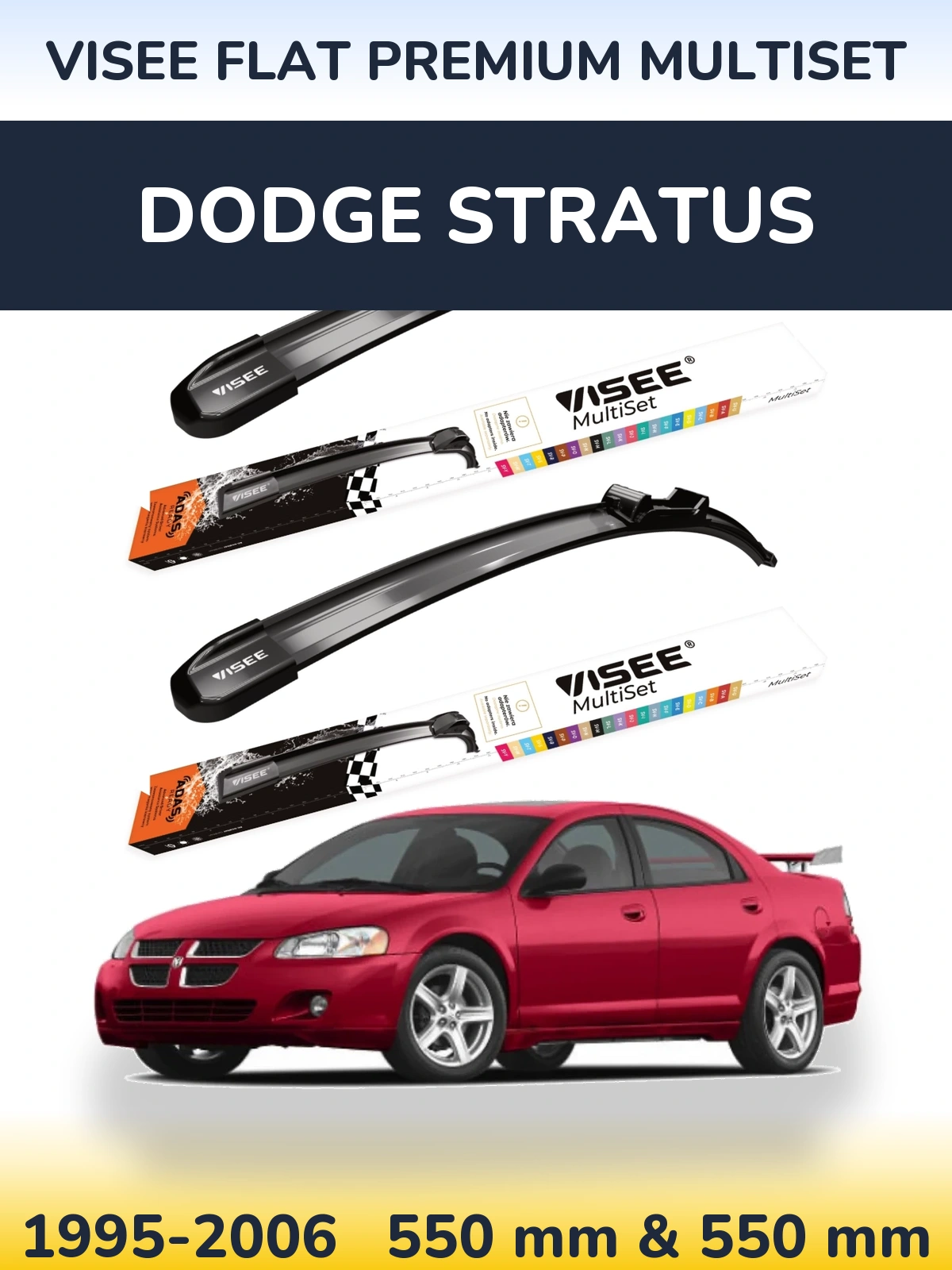 Комплект передних дворников VISEE FLAT PREMIUM MultiSet 550 & 550 мм для Dodge Stratus 1995-2006