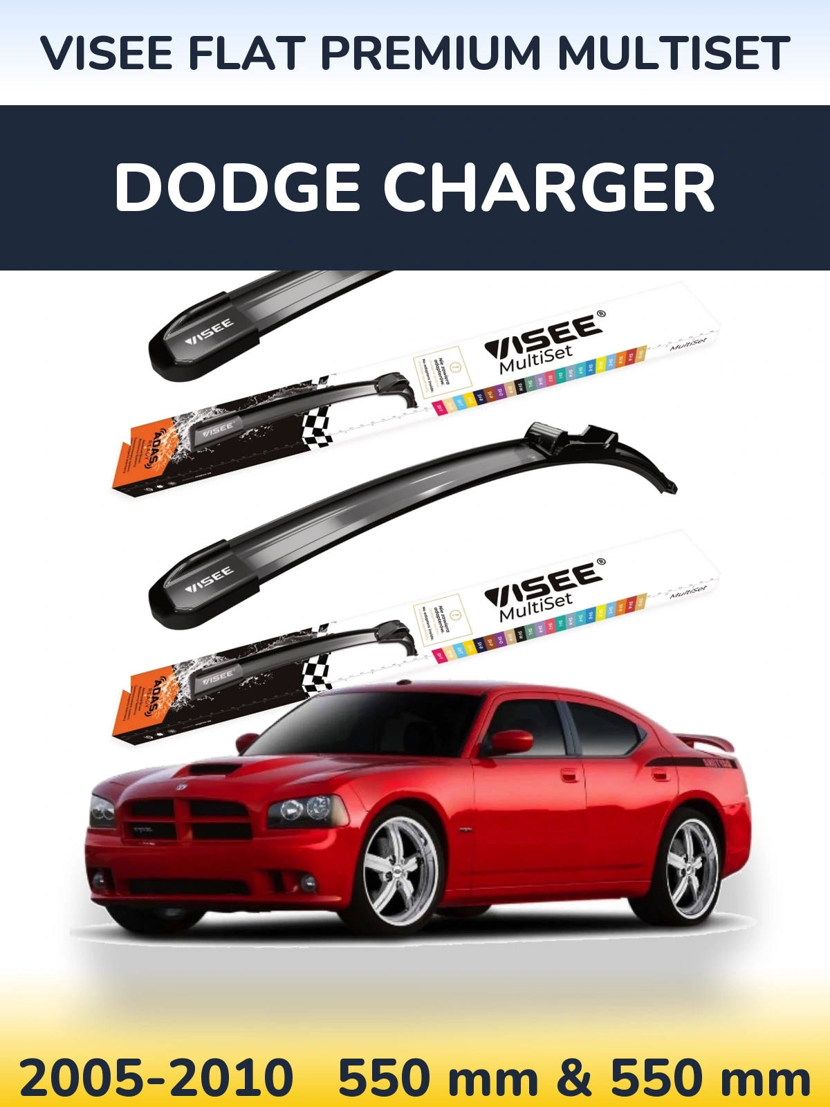 Комплект передних дворников VISEE FLAT PREMIUM MultiSet 550 & 550 мм для Dodge Charger 2005-2010