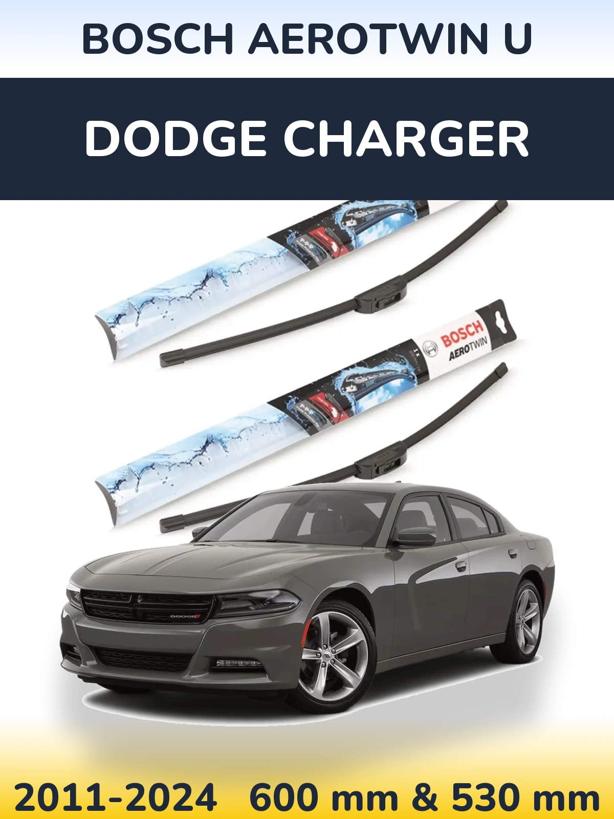 Комплект передних дворников BOSCH AeroTwin U 600 & 530 мм для Dodge Charger 2011-2024