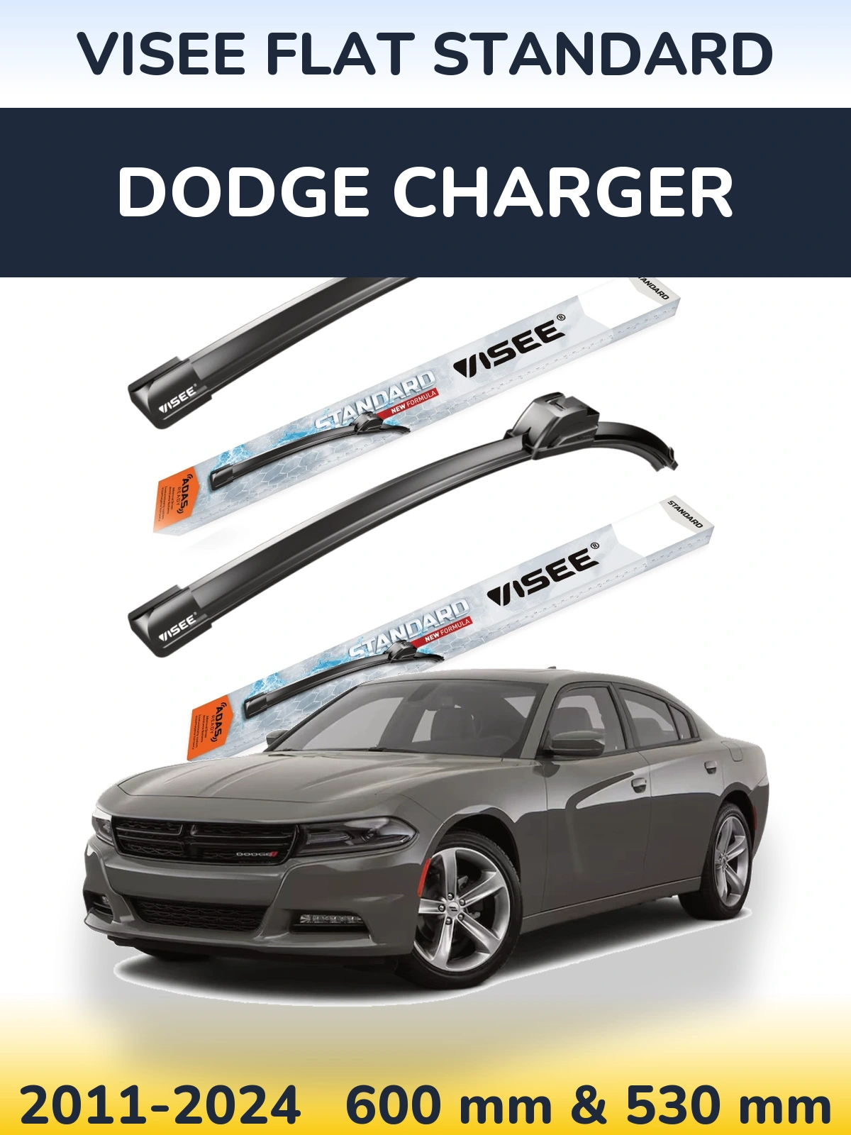Komplet przednich wycieraczek VISEE FLAT STANDARD 600 & 530 mm do Dodge Charger 2011-2024