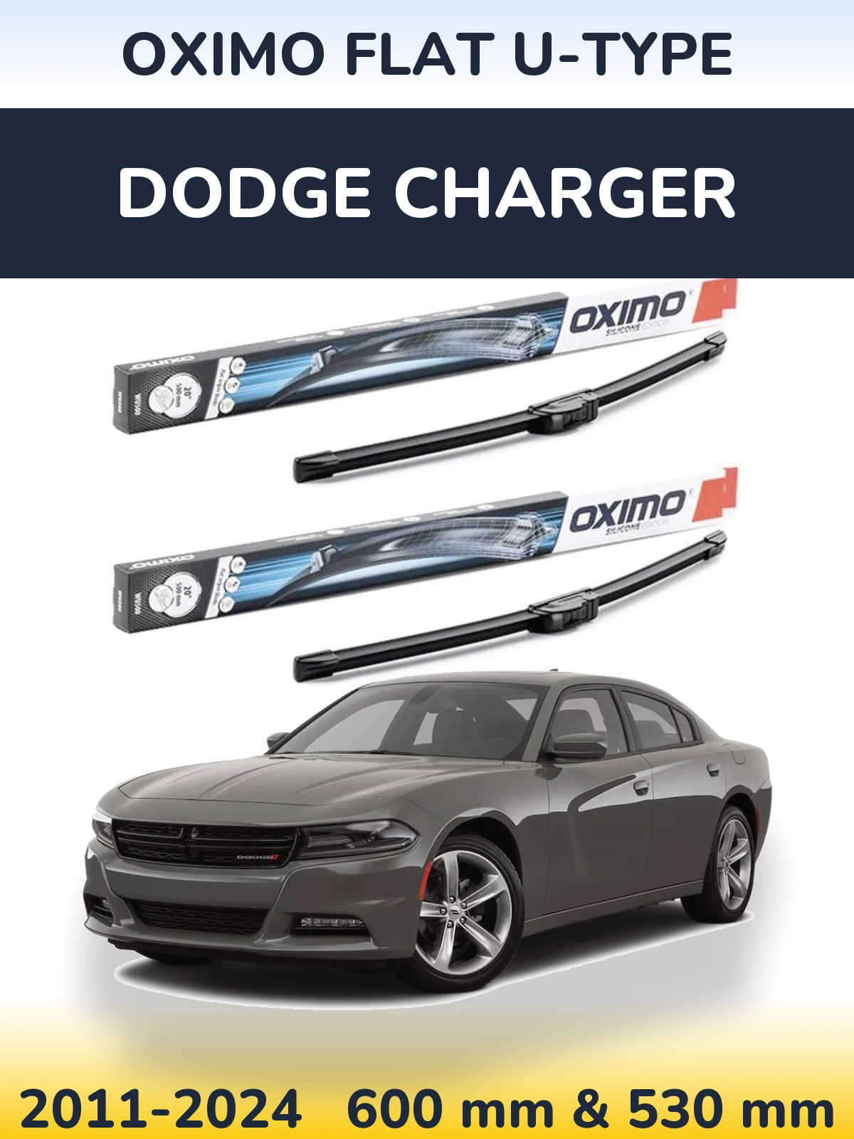Komplet przednich wycieraczek Oximo Flat U-type 600 & 530 mm do Dodge Charger 2011-2024