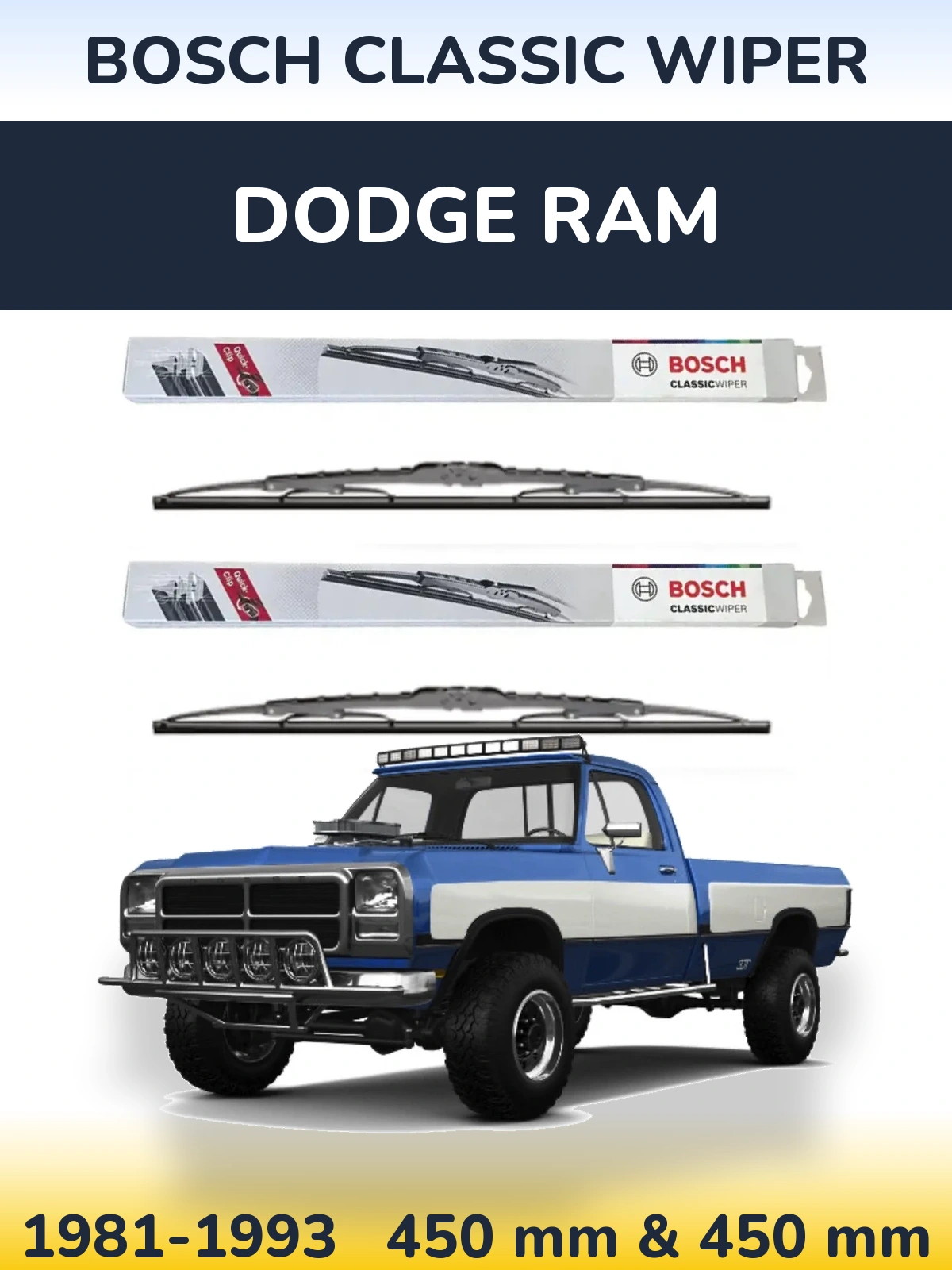 Комплект передних дворников BOSCH Classic Wiper 450 & 450 мм для Dodge RAM 1981-1993