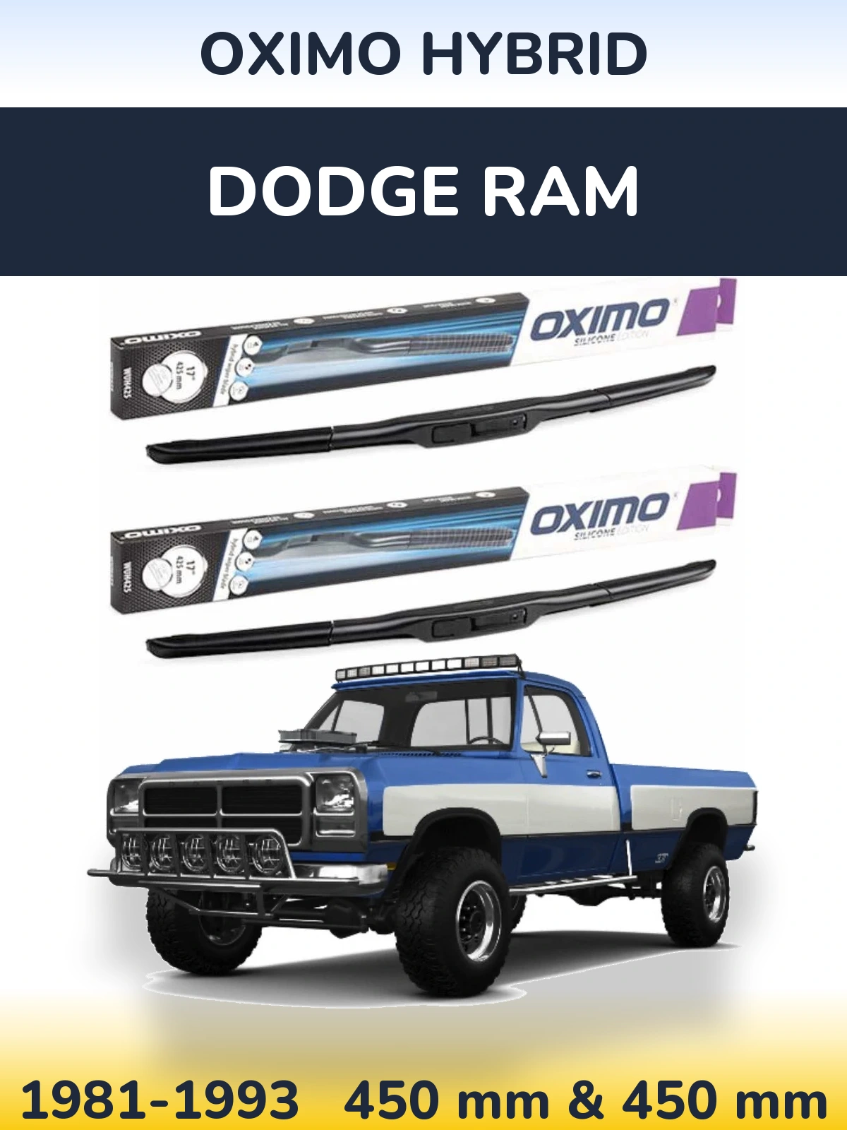 Комплект передних дворников Oximo Hybrid 450 & 450 мм для Dodge RAM 1981-1993