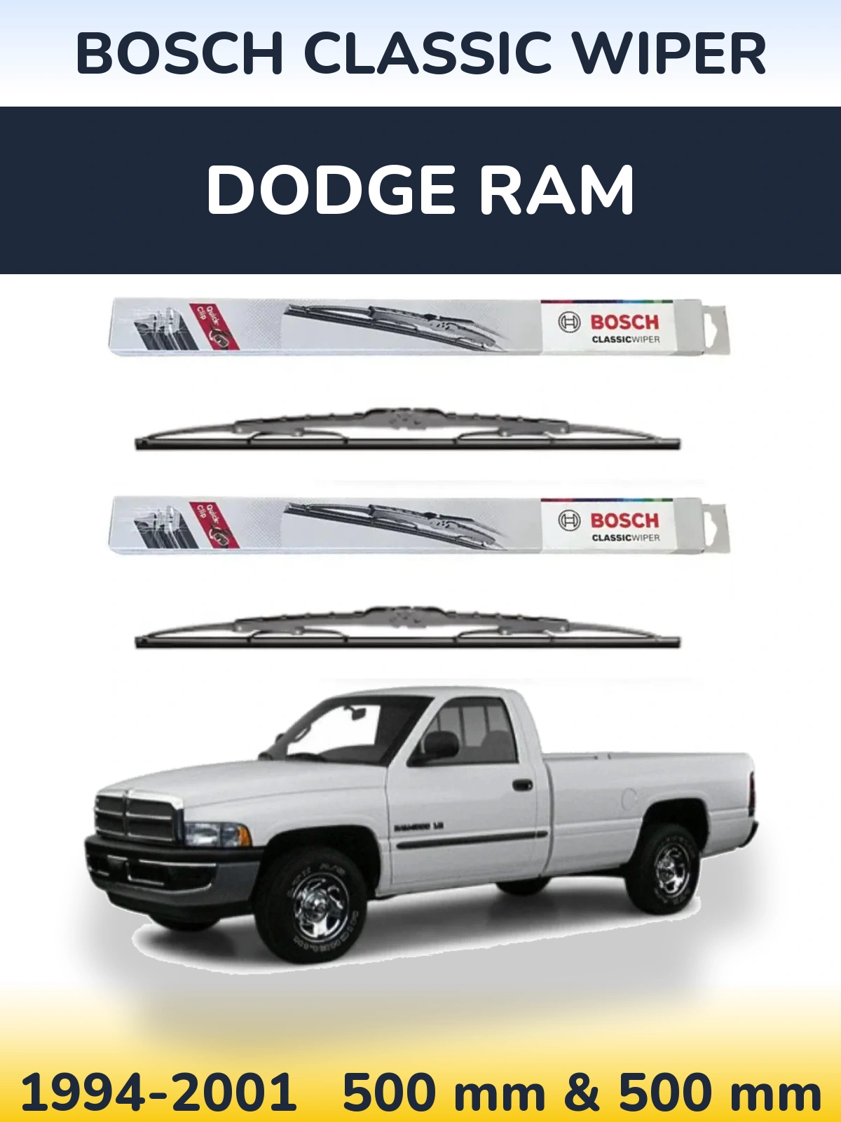 Комплект передних дворников BOSCH Classic Wiper 500 & 500 мм для Dodge RAM 1994-2001