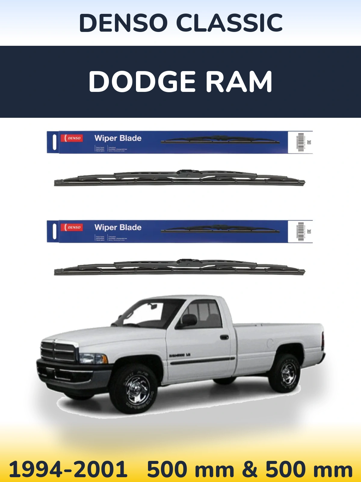 Front wiper blade set Denso Classic 500 & 500 mm for Dodge RAM 1994-2001