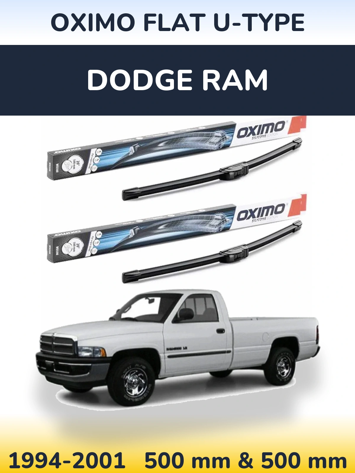 Комплект передних дворников Oximo Flat U-type 500 & 500 мм для Dodge RAM 1994-2001
