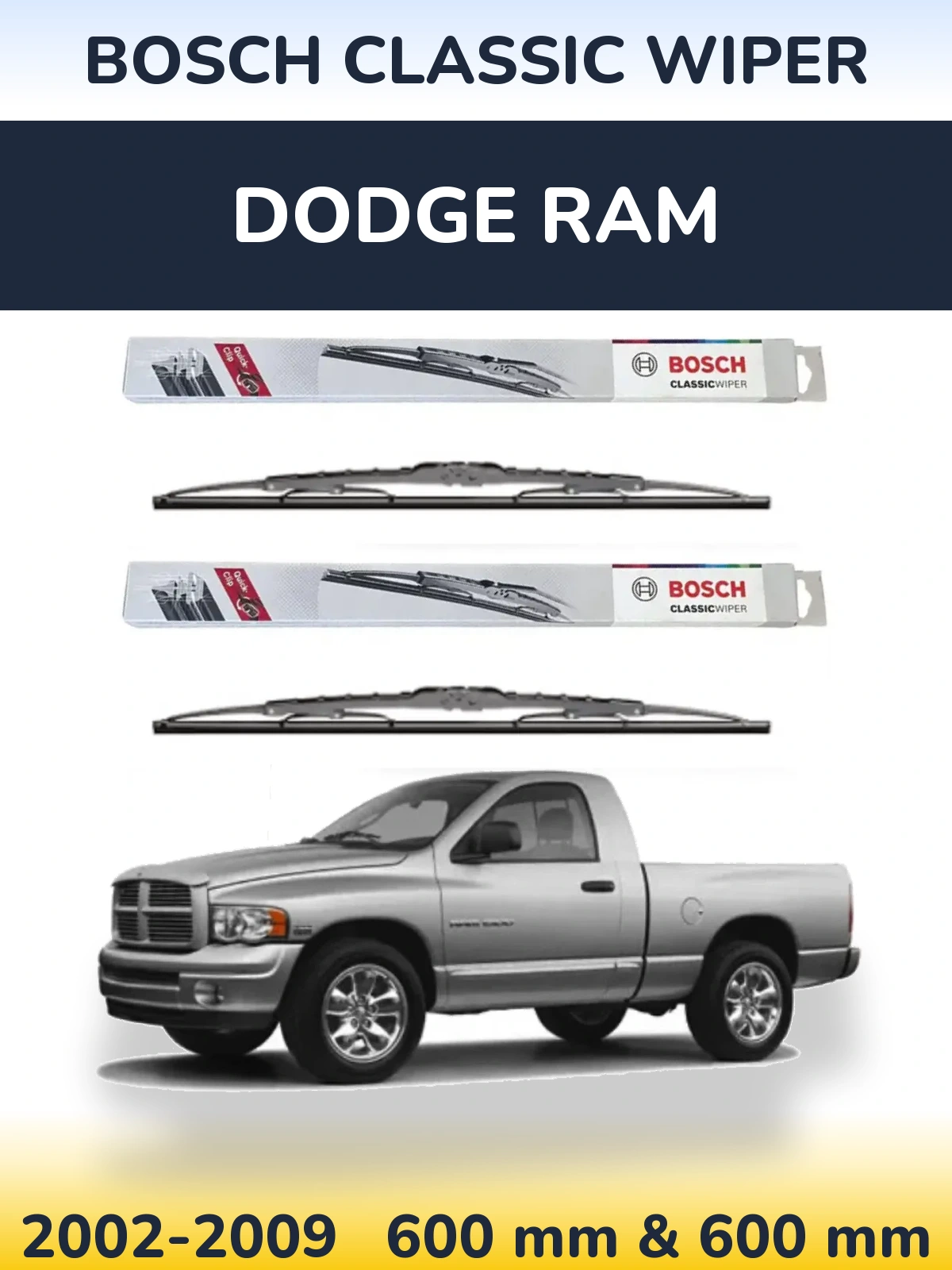 Komplet przednich wycieraczek BOSCH Classic Wiper 600 & 600 mm do Dodge RAM 2002-2009