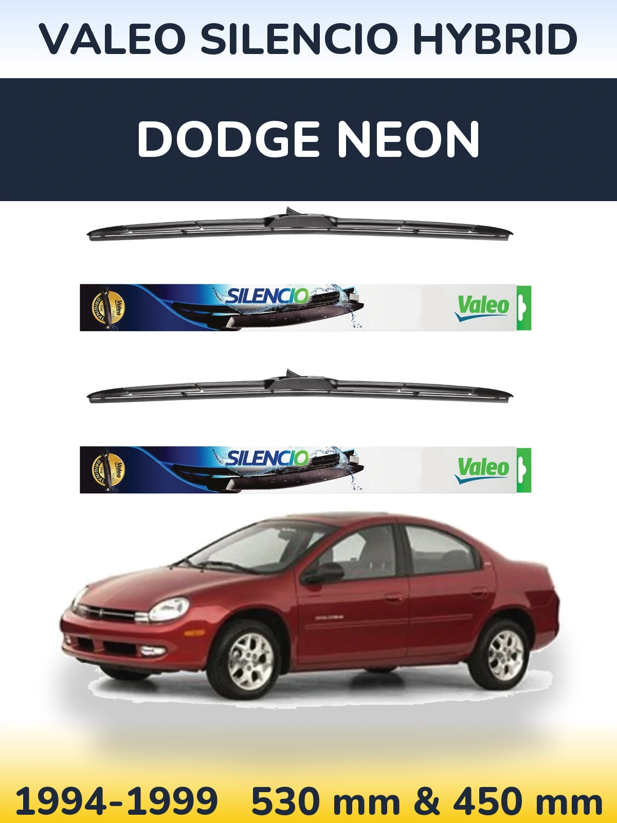 Комплект передних дворников Valeo Silencio Hybrid 530 & 450 мм для Dodge Neon 1994-1999