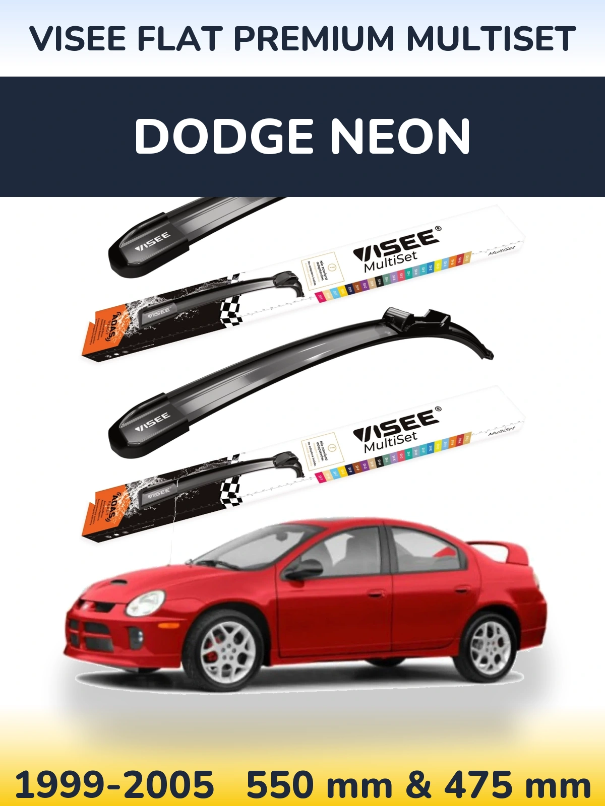 Front wiper blade set VISEE FLAT PREMIUM MultiSet 550 & 475 mm for Dodge Neon 1999-2005