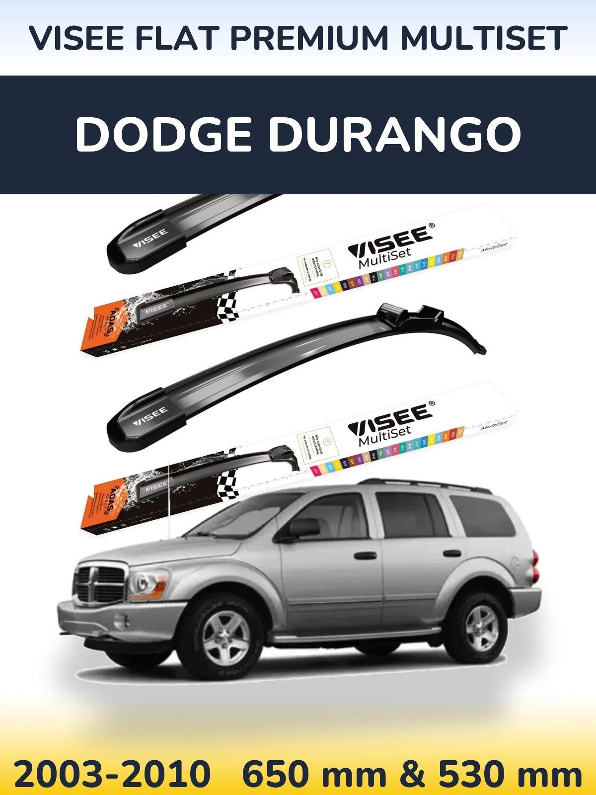 Комплект передних дворников VISEE FLAT PREMIUM MultiSet 650 & 530 мм для Dodge Durango 2003-2010
