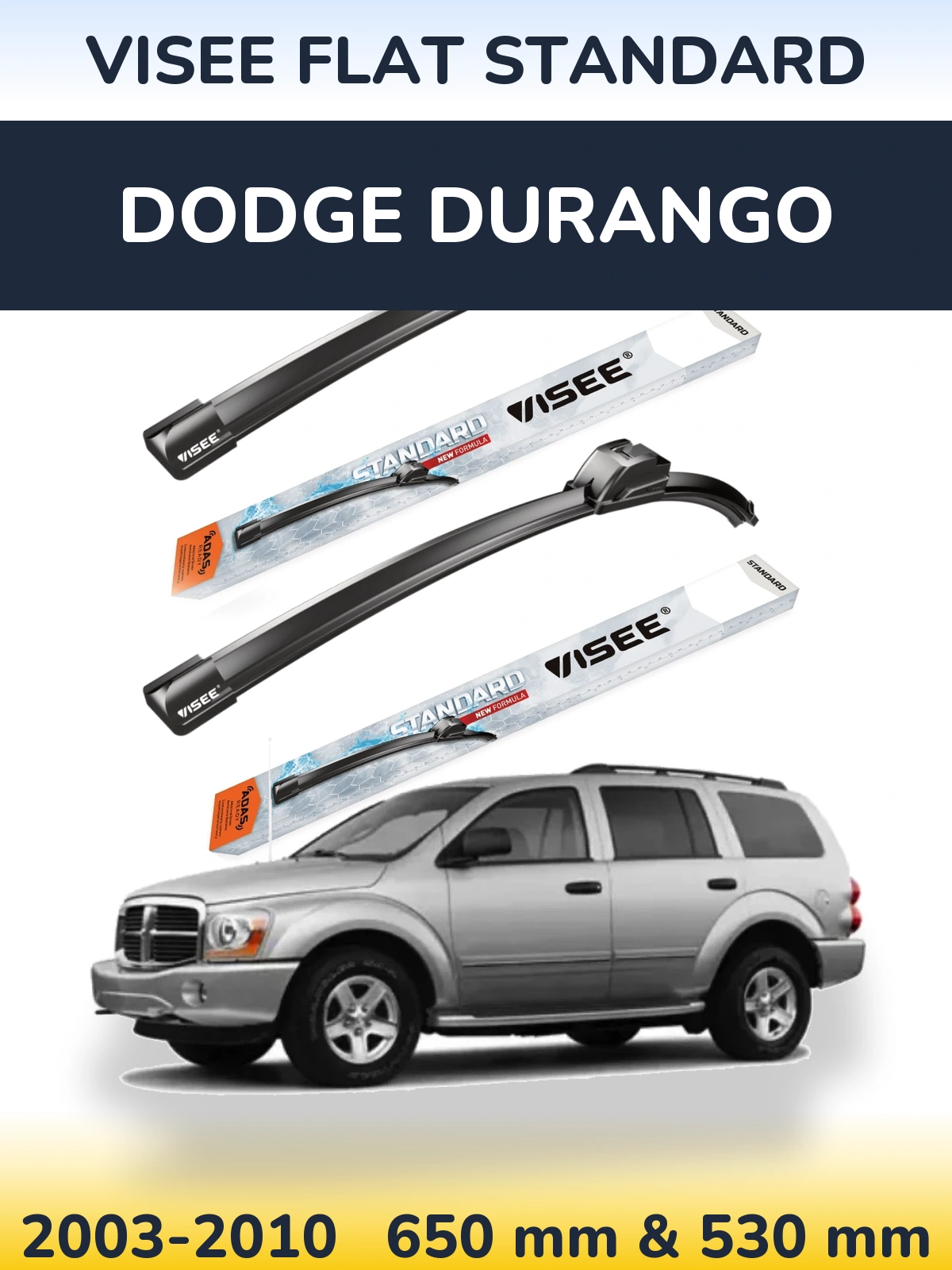 Комплект передних дворников VISEE FLAT STANDARD 650 & 530 мм для Dodge Durango 2003-2010