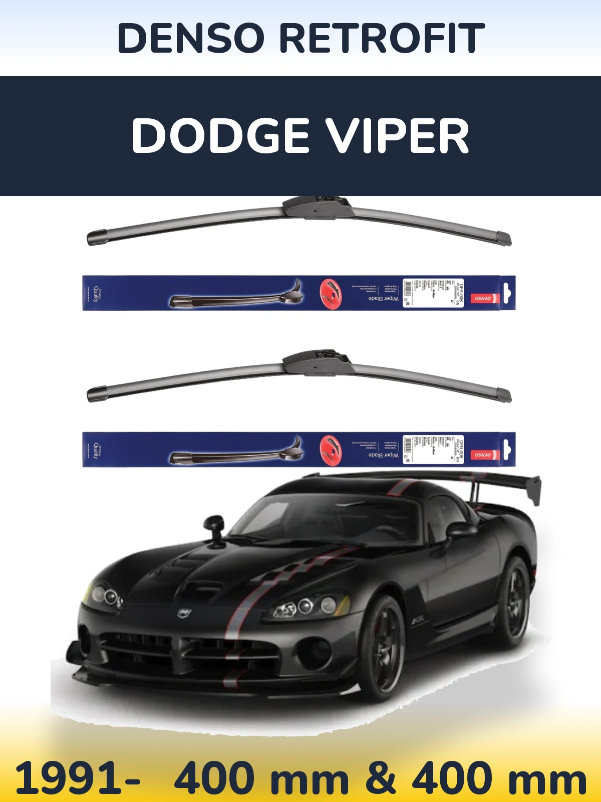 Komplet przednich wycieraczek Denso Retrofit 400 & 400 mm do Dodge Viper 1991-2026