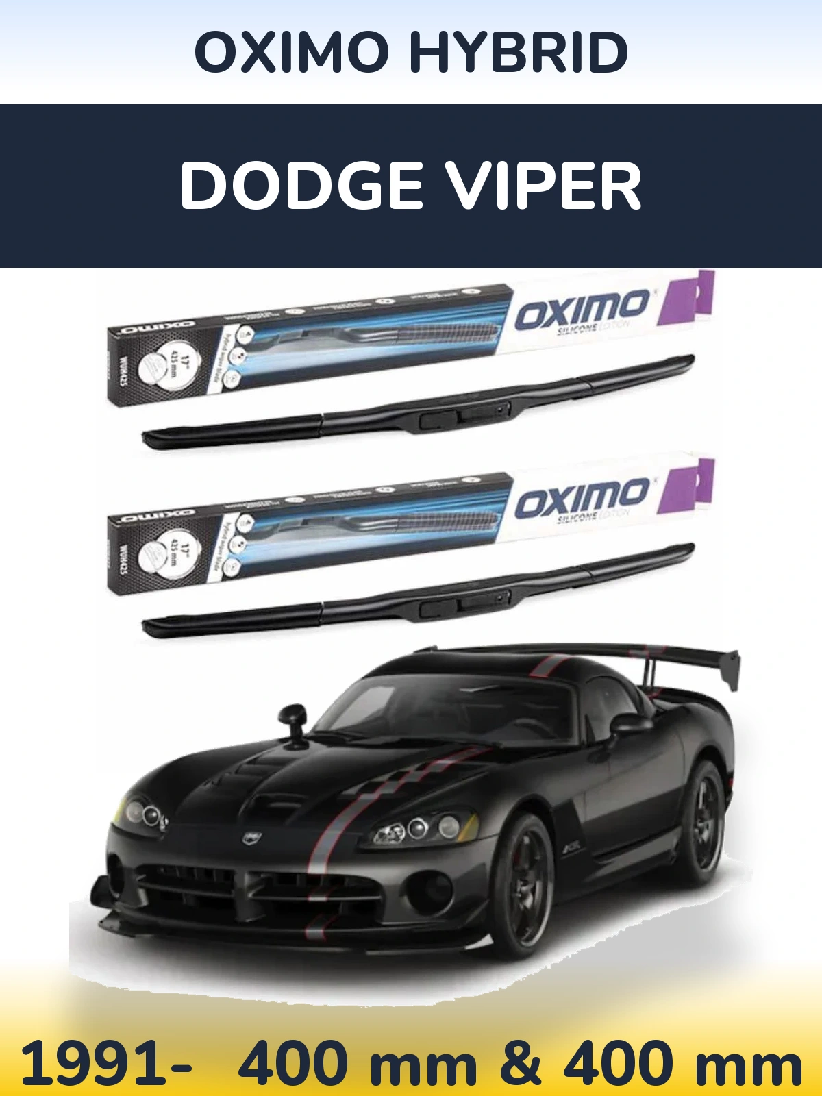 Комплект передних дворников Oximo Hybrid 400 & 400 мм для Dodge Viper 1991-2026