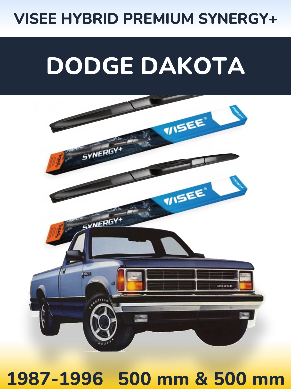 Комплект передних дворников VISEE HYBRID PREMIUM SYNERGY+ 500 & 500 мм для Dodge Dakota 1987-1996