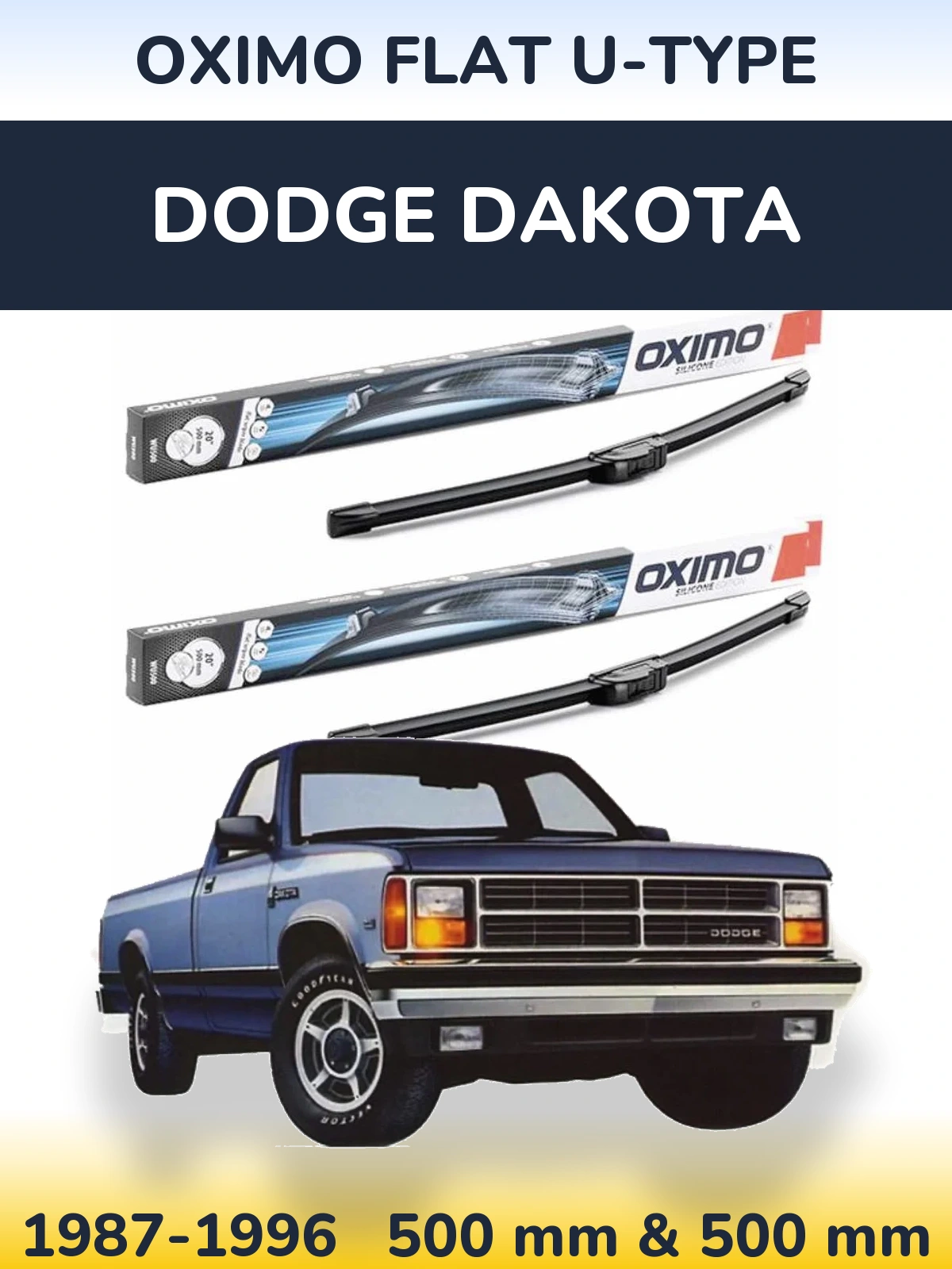 Комплект передних дворников Oximo Flat U-type 500 & 500 мм для Dodge Dakota 1987-1996