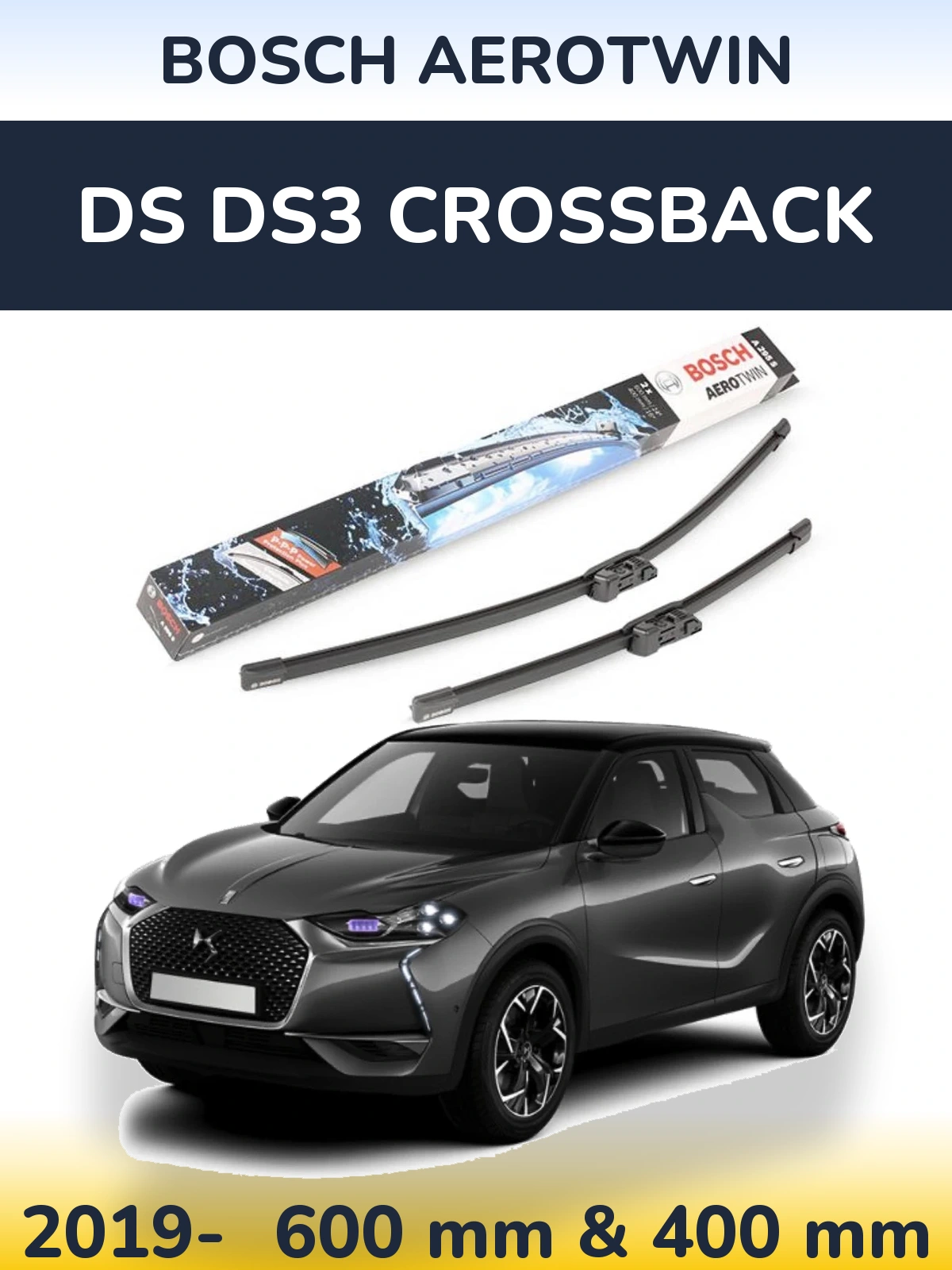 Front wiper blade set BOSCH AeroTwin 600 & 400 mm for DS DS3 Crossback 2019-2026
