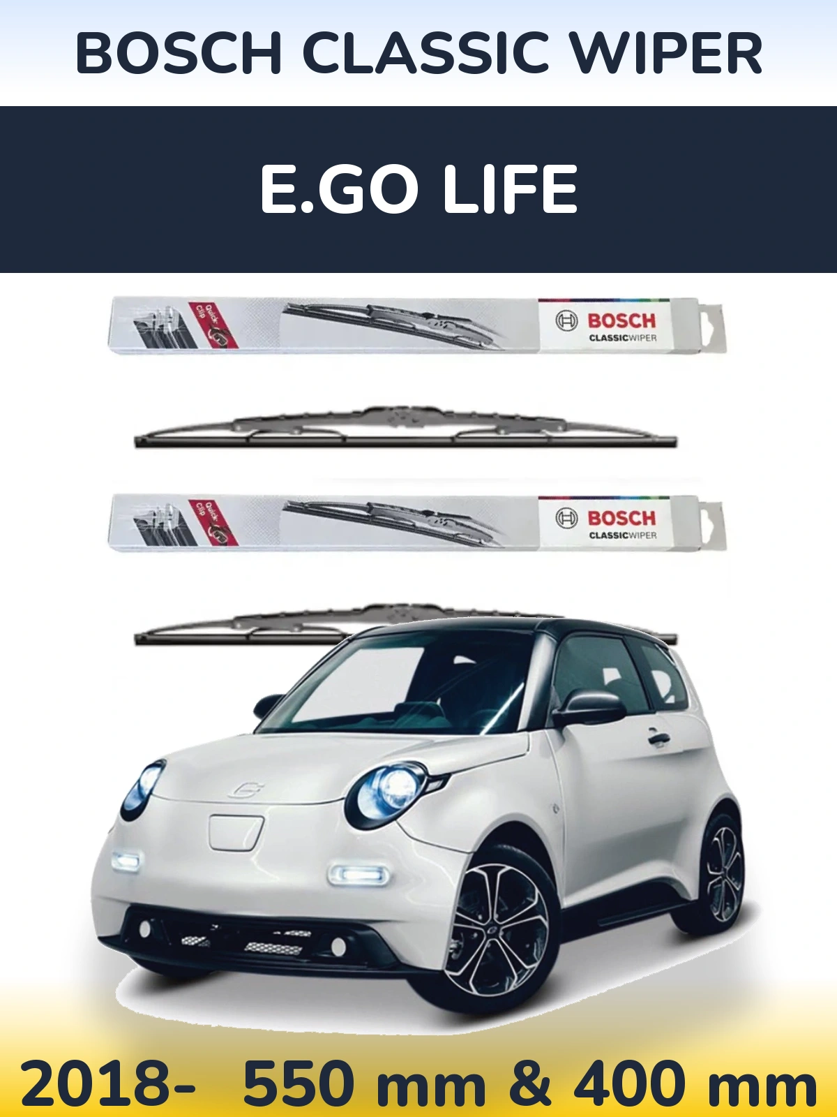 Komplet przednich wycieraczek BOSCH Classic Wiper 550 & 400 mm do E.GO life 2018-2026