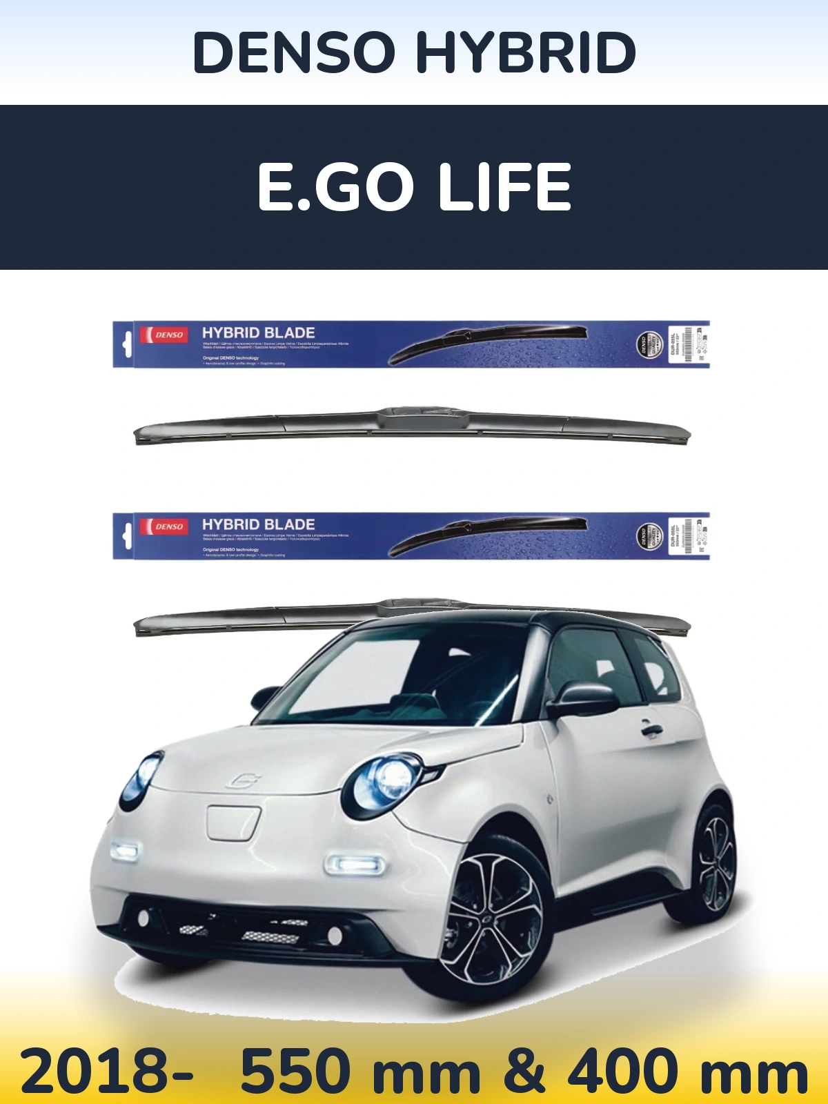 Komplet przednich wycieraczek Denso Hybrid 550 & 400 mm do E.GO life 2018-2026