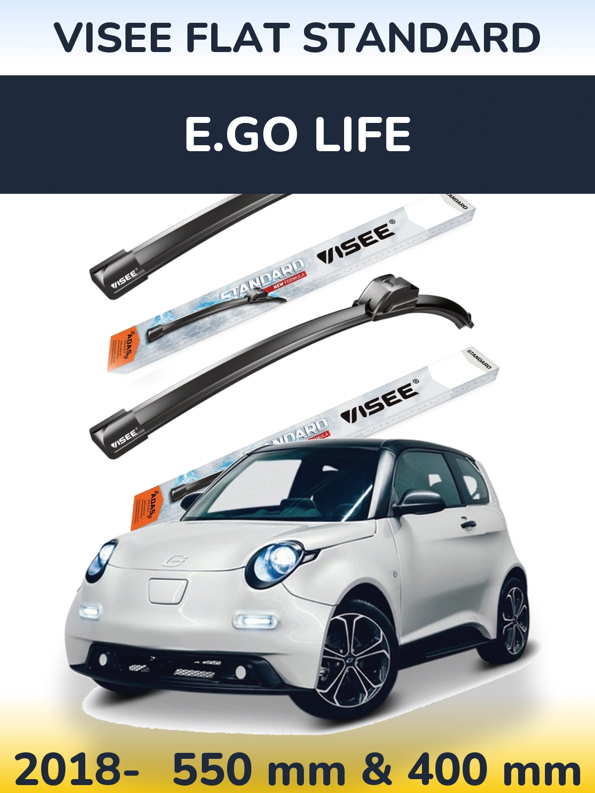 Komplet przednich wycieraczek VISEE FLAT STANDARD 550 & 400 mm do E.GO life 2018-2026