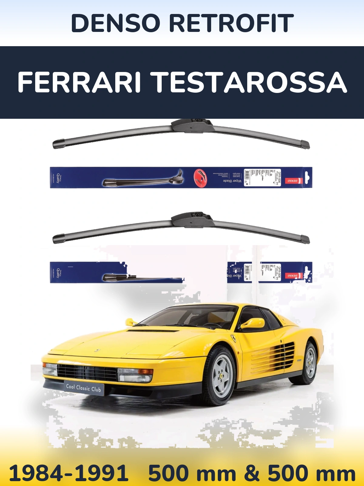 Komplet przednich wycieraczek Denso Retrofit 500 & 500 mm do Ferrari Testarossa 1984-1991