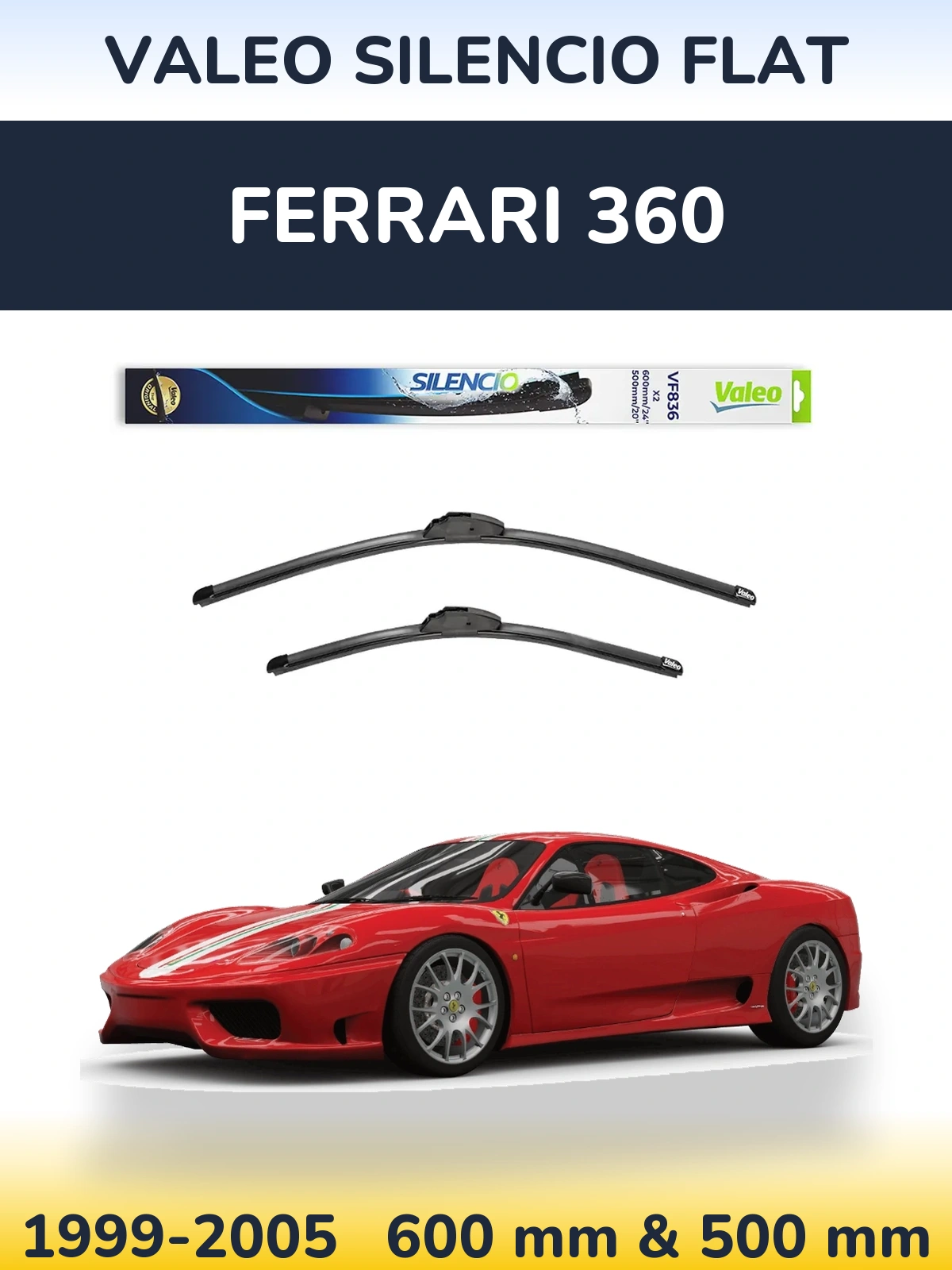 Комплект передніх щіток Valeo Silencio Flat 600 & 500 мм для Ferrari 360 1999-2005