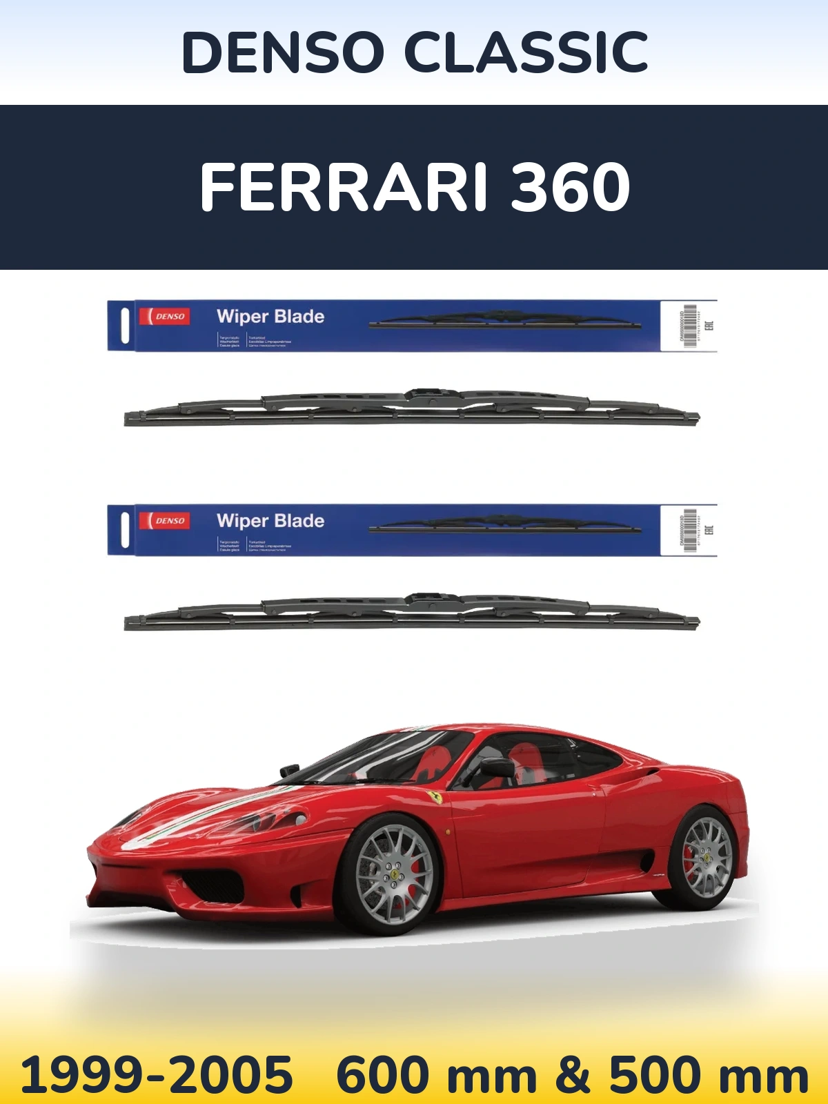 Front wiper blade set Denso Classic 600 & 500 mm for Ferrari 360 1999-2005