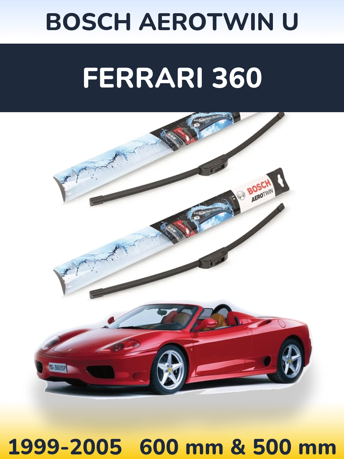 Комплект передних дворников BOSCH AeroTwin U 600 & 500 мм для Ferrari 360 1999-2005