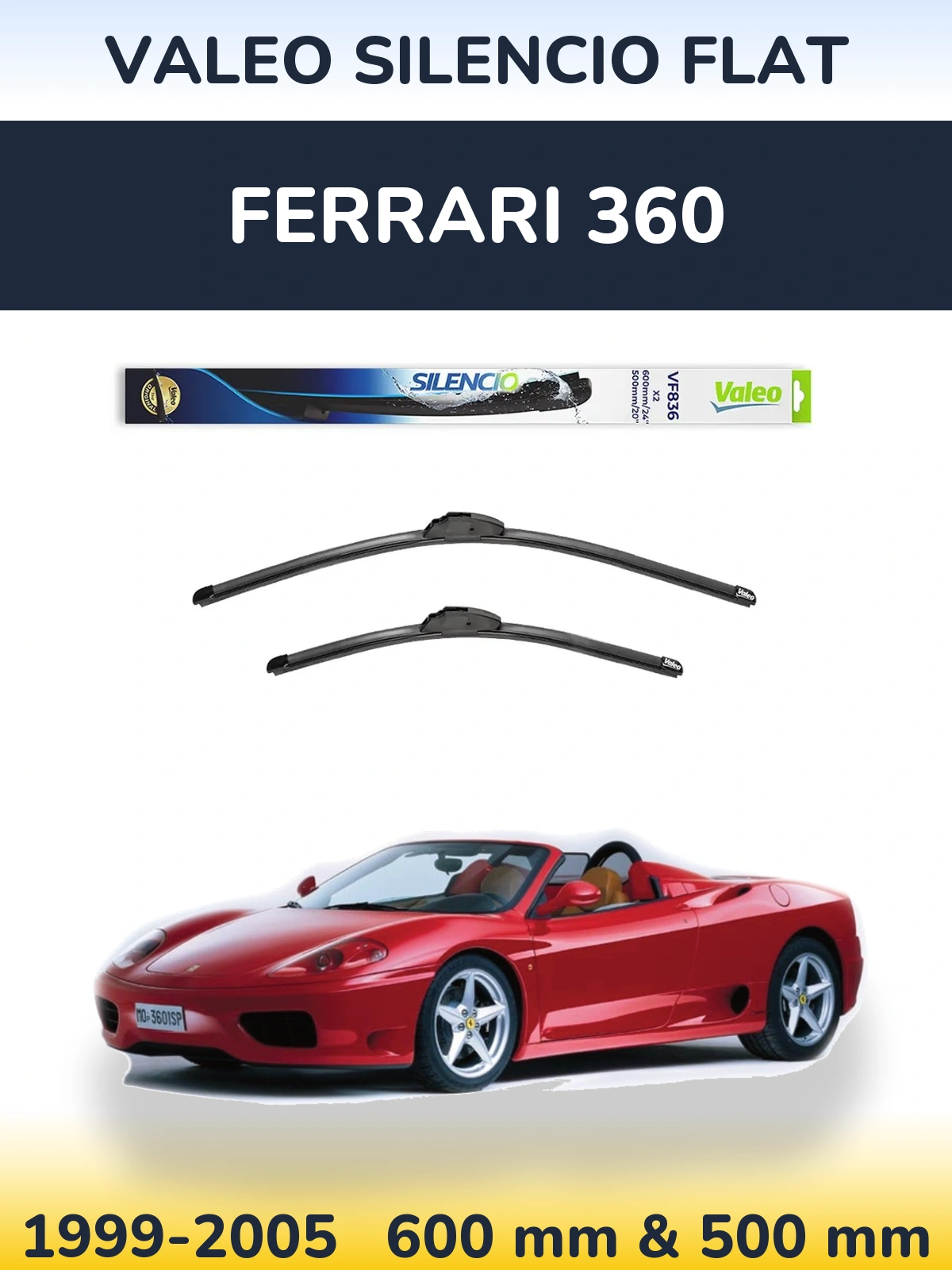 Комплект передних дворников Valeo Silencio Flat 600 & 500 мм для Ferrari 360 1999-2005