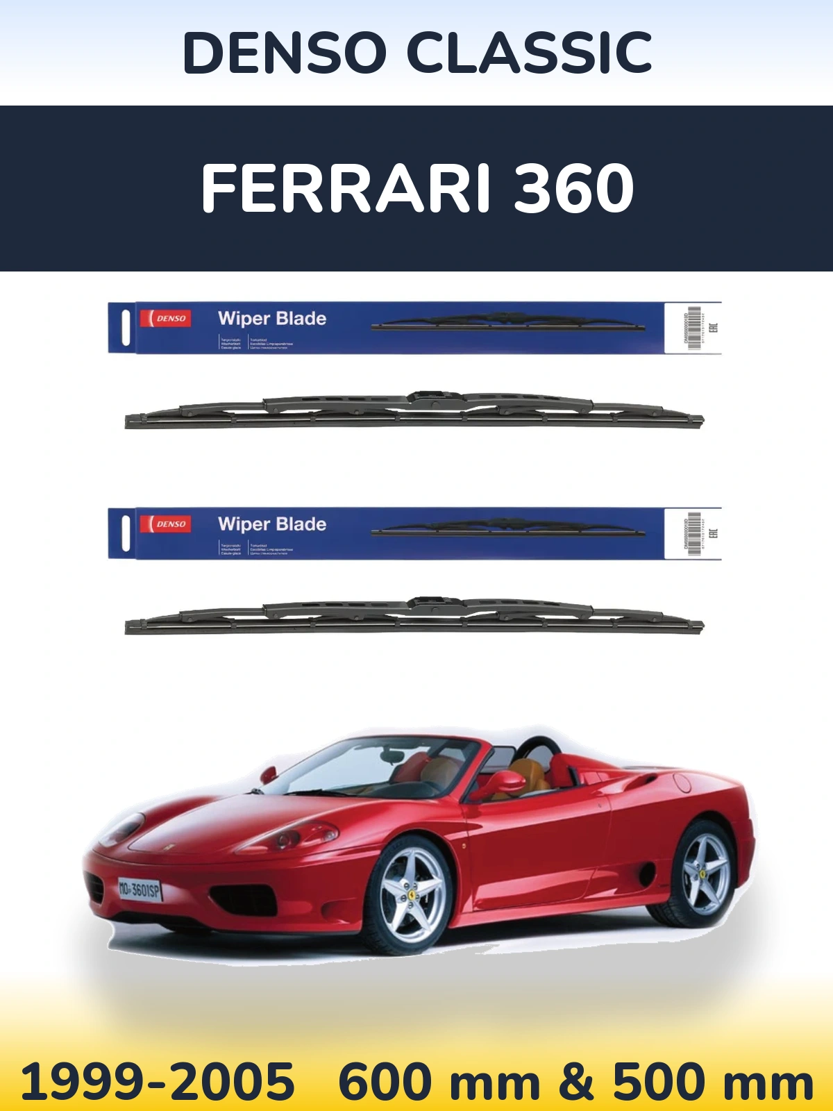 Front wiper blade set Denso Classic 600 & 500 mm for Ferrari 360 1999-2005