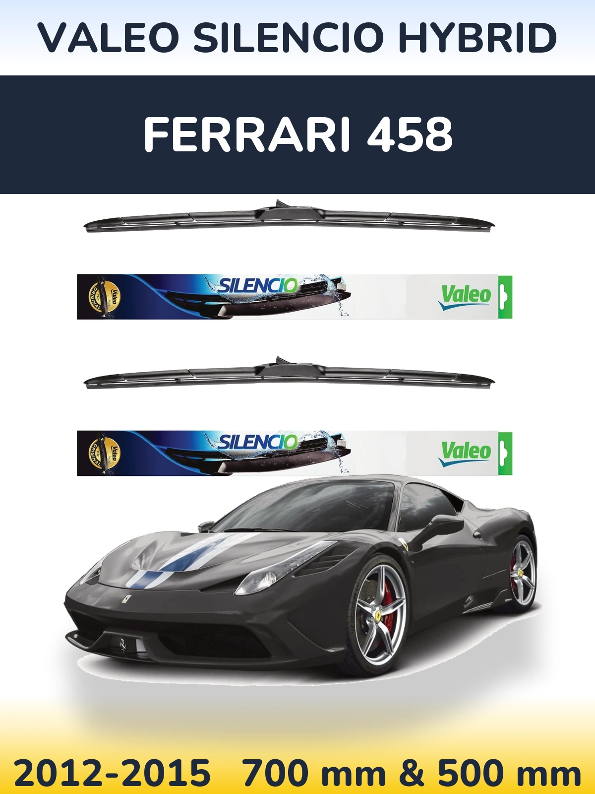 Komplet przednich wycieraczek Valeo Silencio Hybrid 700 & 500 mm do Ferrari 458 2012-2015