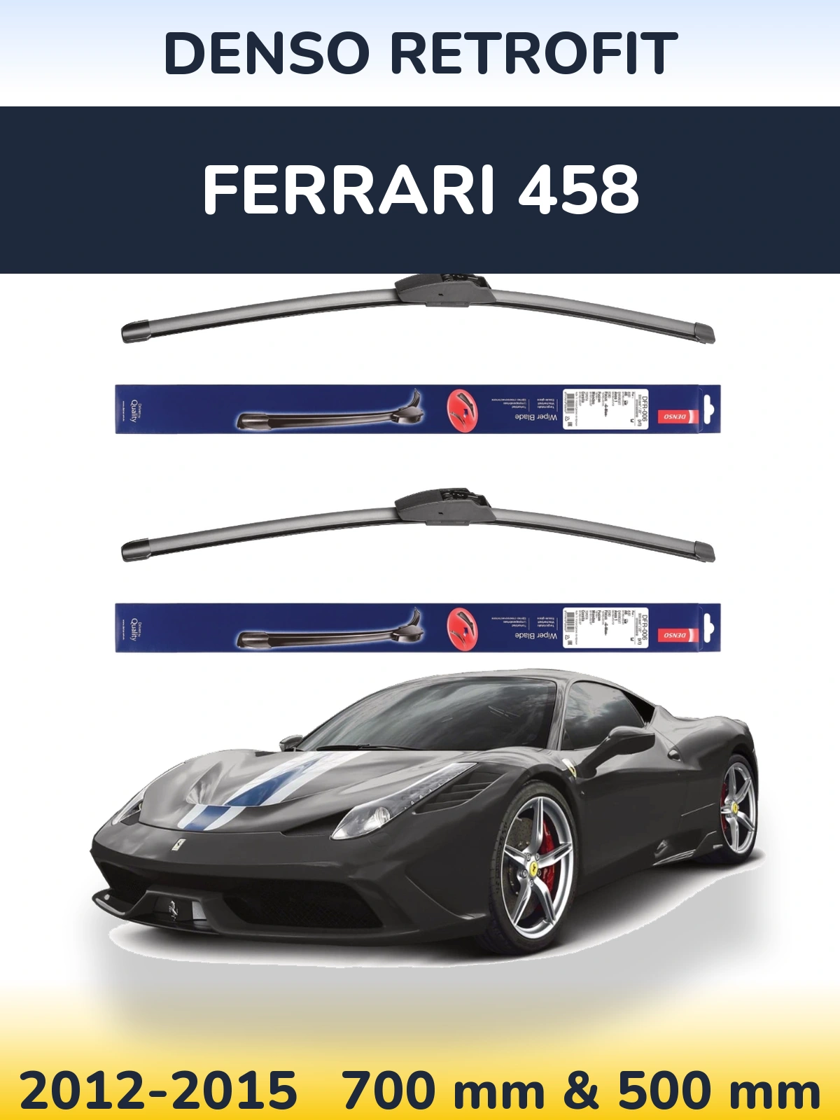 Komplet przednich wycieraczek Denso Retrofit 700 & 500 mm do Ferrari 458 2012-2015