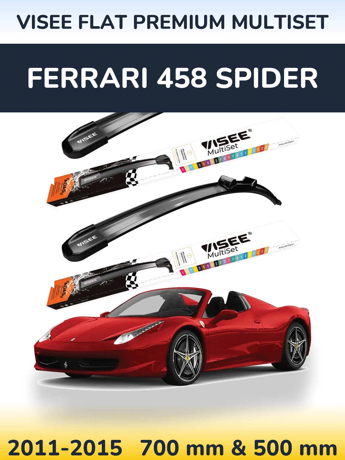 Комплект передних дворников VISEE FLAT PREMIUM MultiSet 700 & 500 мм для Ferrari 458 Spider 2011-2015
