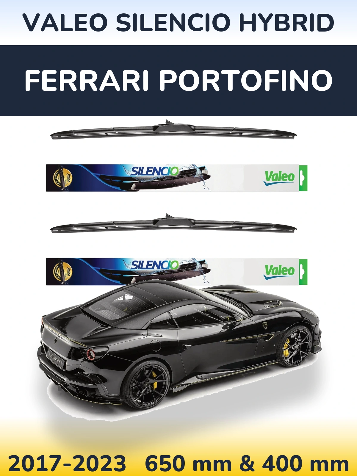 Komplet przednich wycieraczek Valeo Silencio Hybrid 650 & 400 mm do Ferrari Portofino 2017-2023