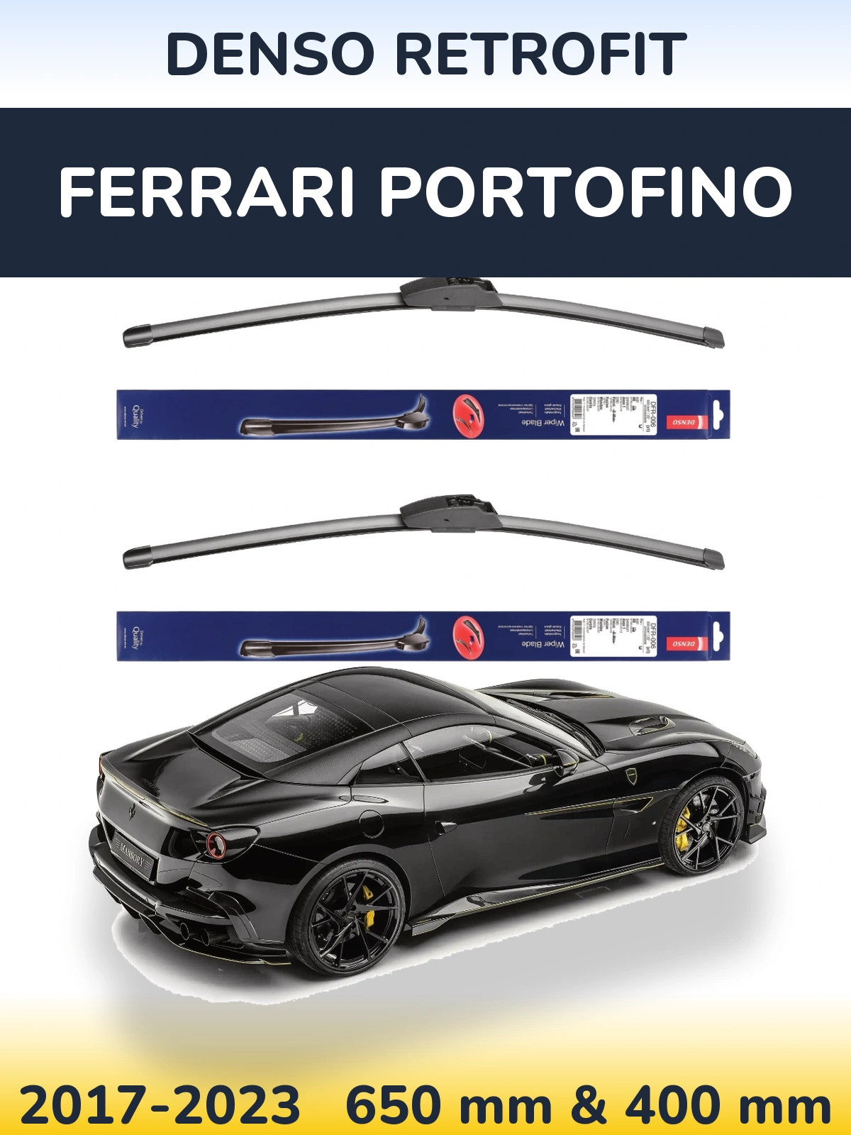 Front wiper blade set Denso Retrofit 650 & 400 mm for Ferrari Portofino 2017-2023