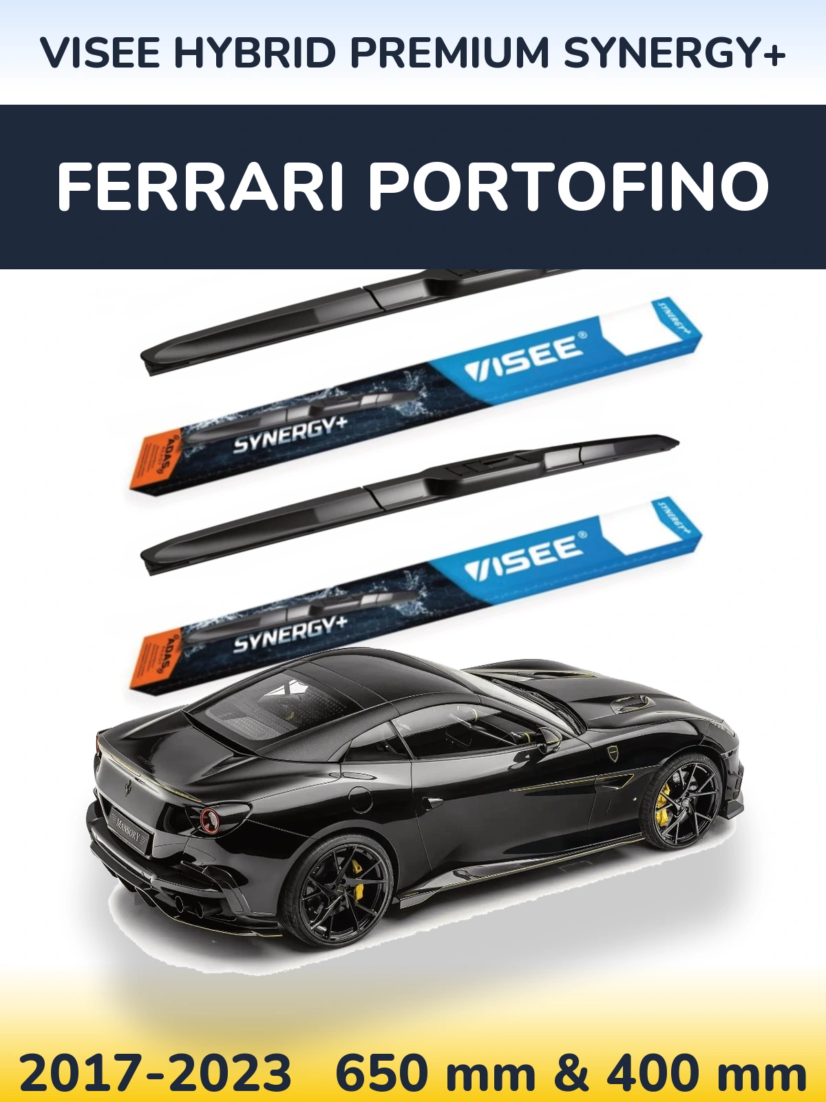 Komplet przednich wycieraczek VISEE HYBRID PREMIUM SYNERGY+ 650 & 400 mm do Ferrari Portofino 2017-2023