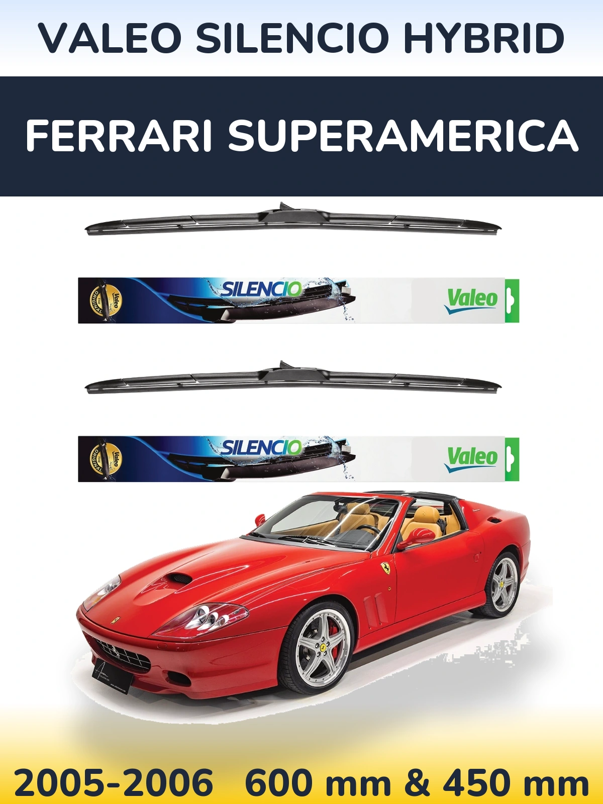 Komplet przednich wycieraczek Valeo Silencio Hybrid 600 & 450 mm do Ferrari Superamerica 2005-2006