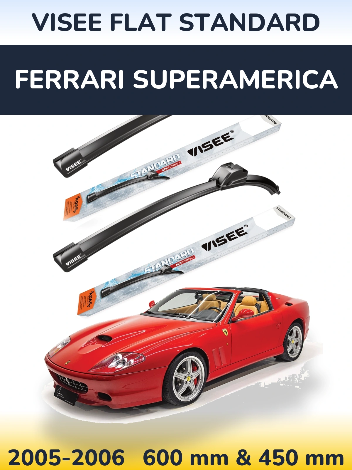 Комплект передних дворников VISEE FLAT STANDARD 600 & 450 мм для Ferrari Superamerica 2005-2006