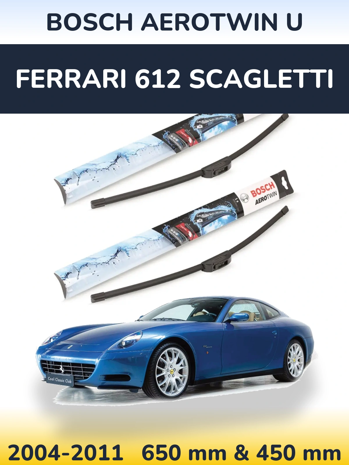 Комплект передніх щіток BOSCH AeroTwin U 650 & 450 мм для Ferrari 612 Scagletti 2004-2011