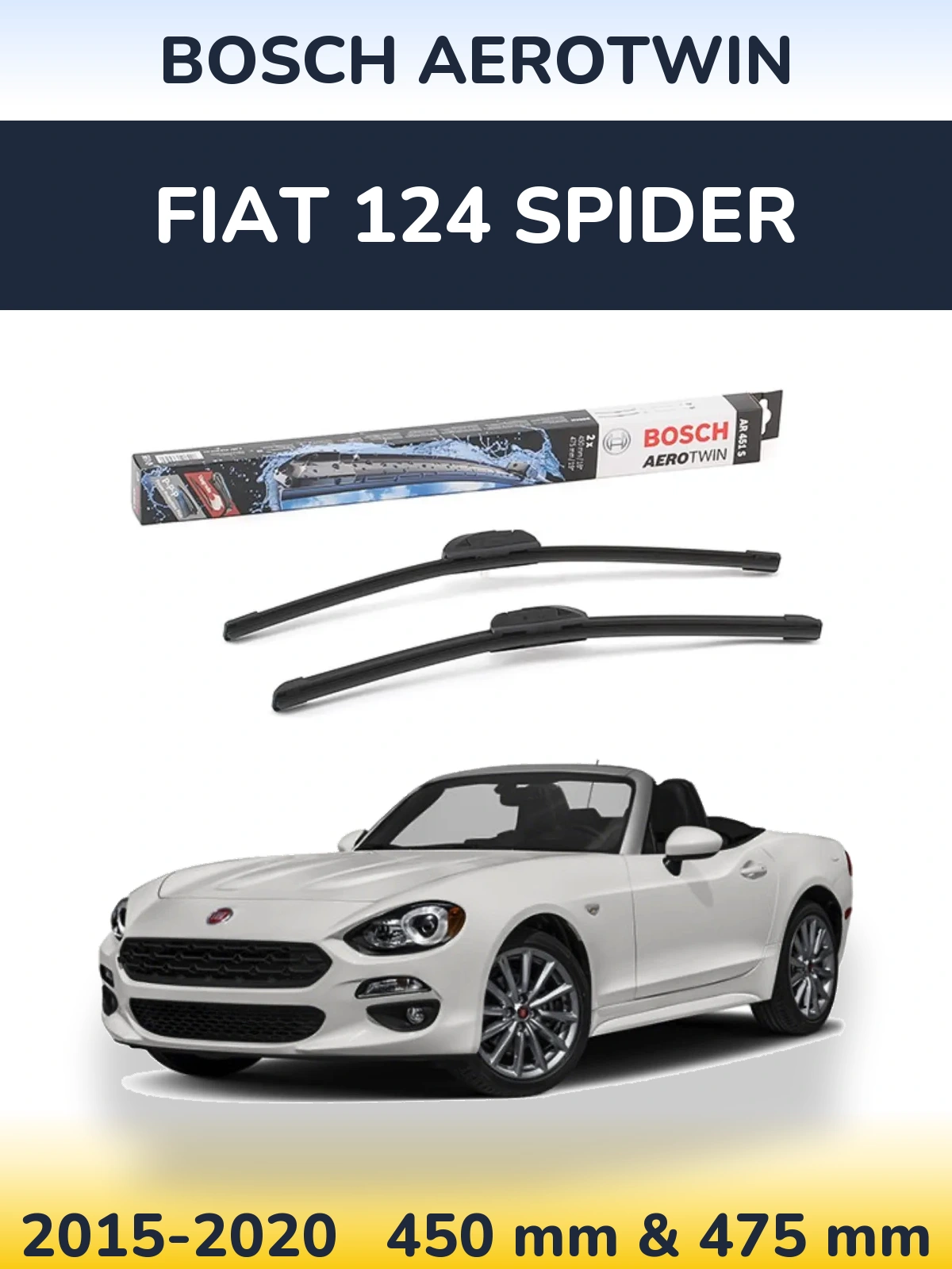 Front wiper blade set BOSCH AeroTwin 450 & 475 mm for Fiat 124 Spider 2015-2020